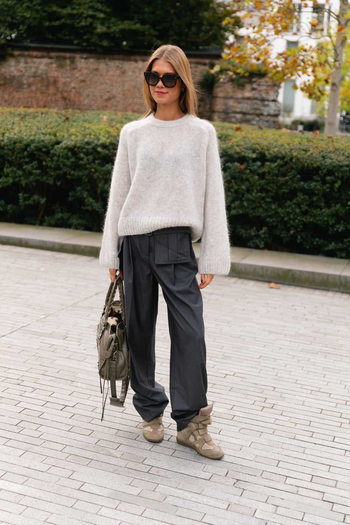 OBJNete L/S knit pullover light grey melange
