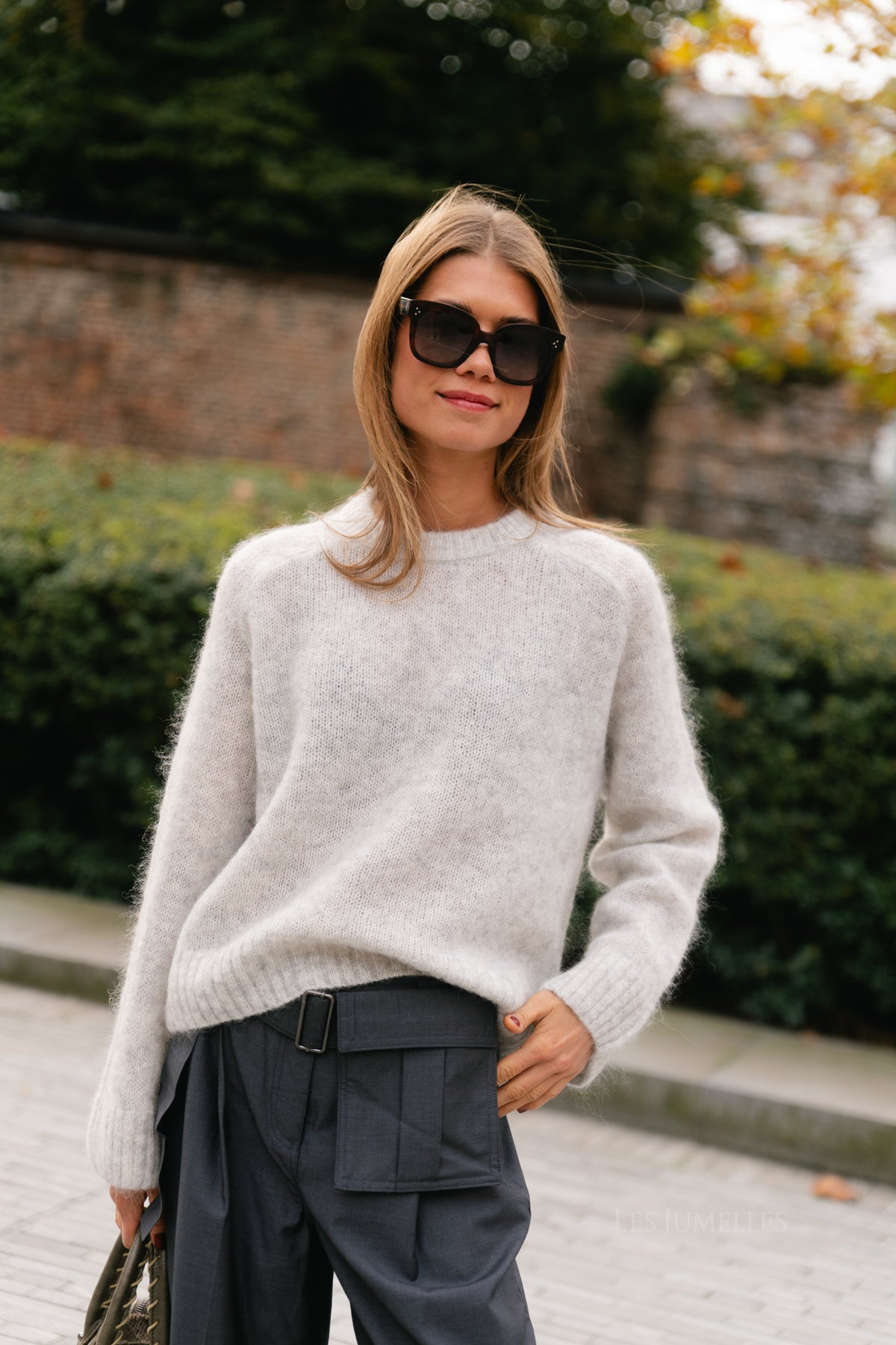 OBJNete L/S knit pullover light grey melange