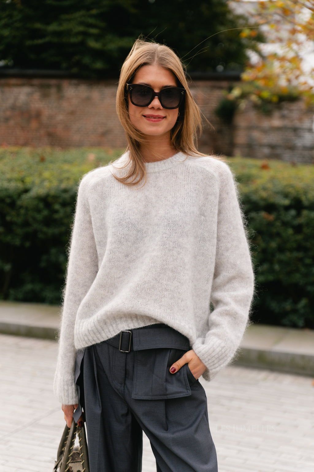 OBJNete L/S knit pullover light grey melange