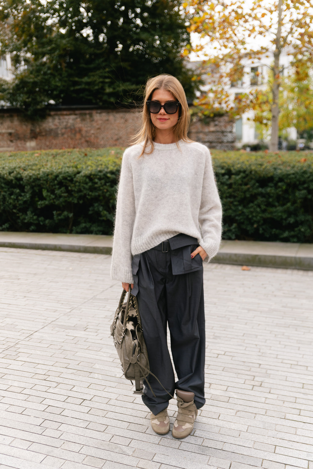 OBJNete L/S knit pullover light grey melange