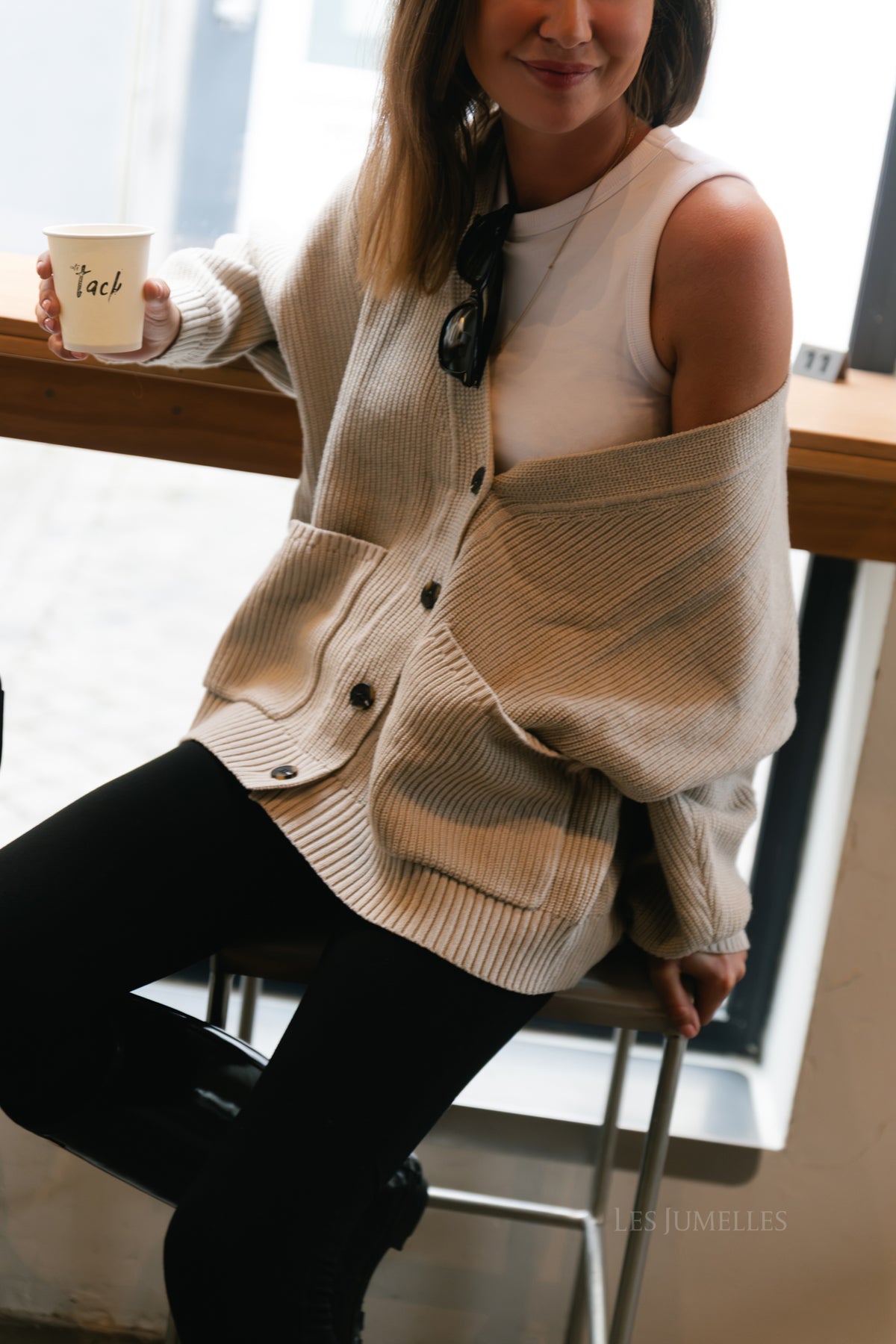 Clarisse LS knitted cardigan light gray