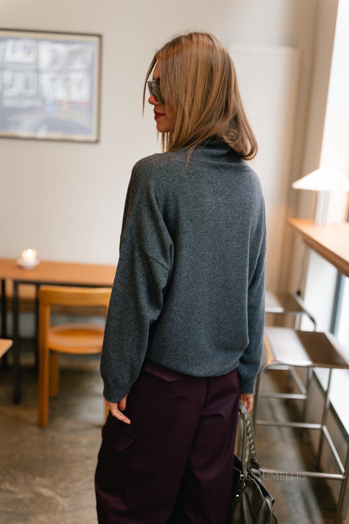 Zoey LS wool blend knitted cardigan dark grey melange