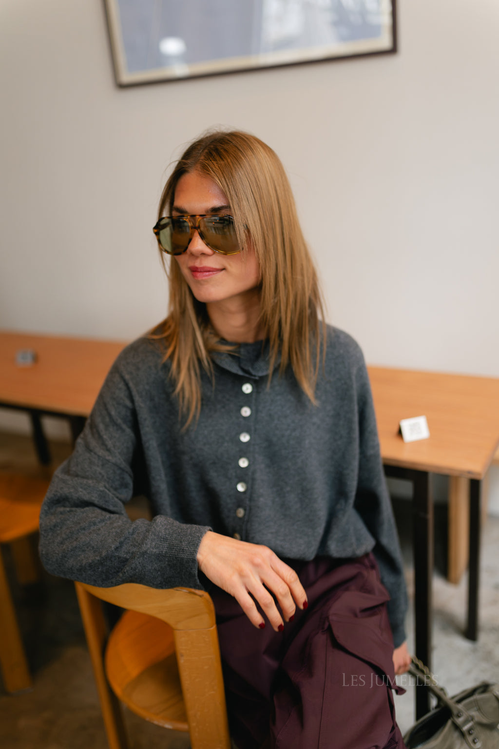 Zoey LS wool blend knitted cardigan dark grey melange