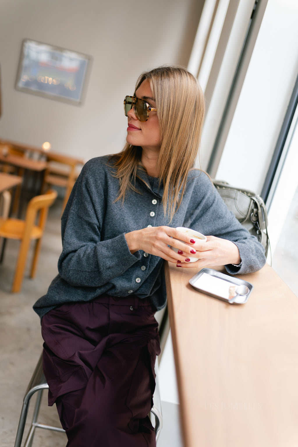 Zoey LS wool blend knitted cardigan dark grey melange