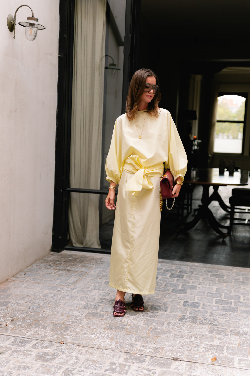 Sutton tied maxi skirt butter yellow
