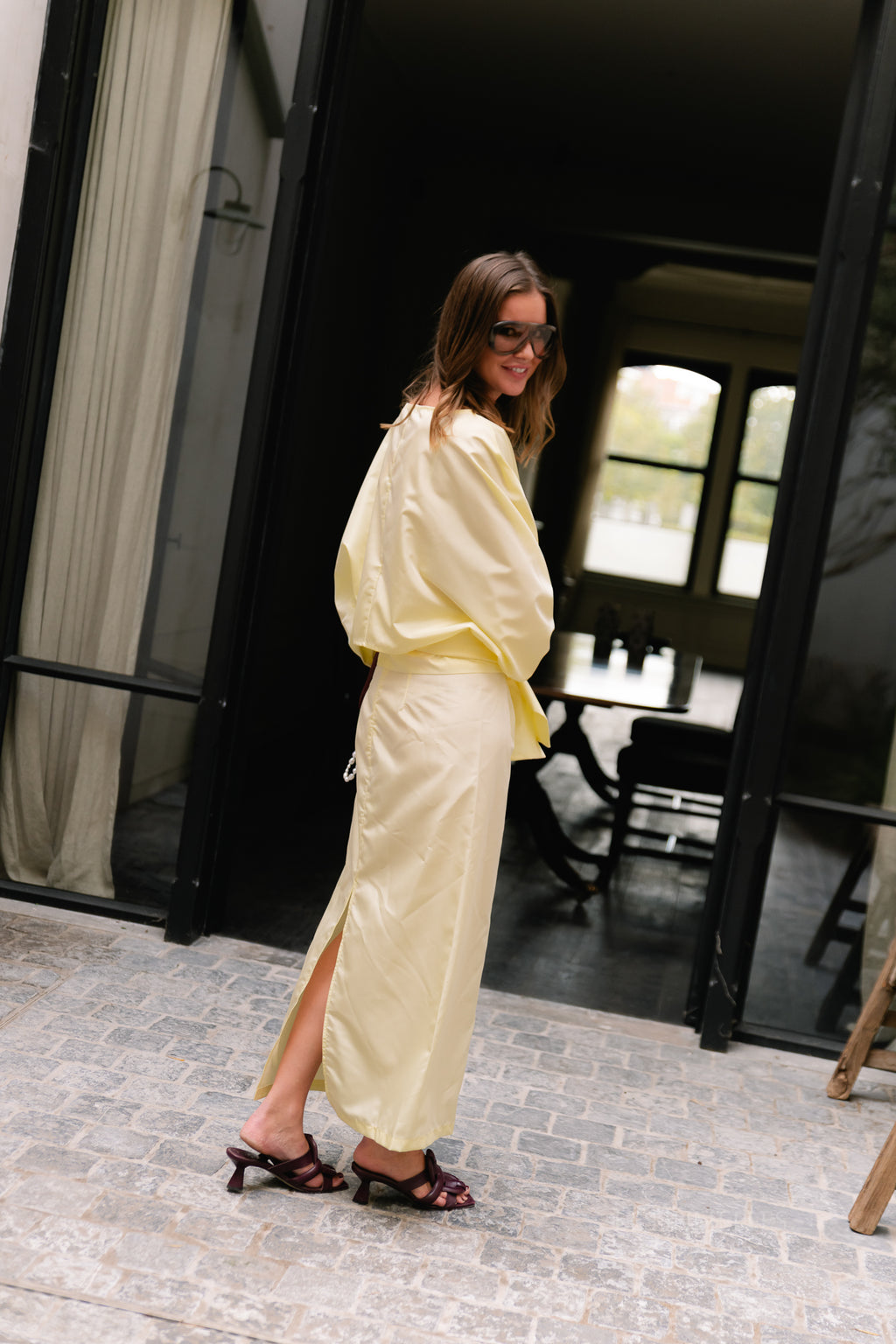 Sutton tied maxi skirt butter yellow