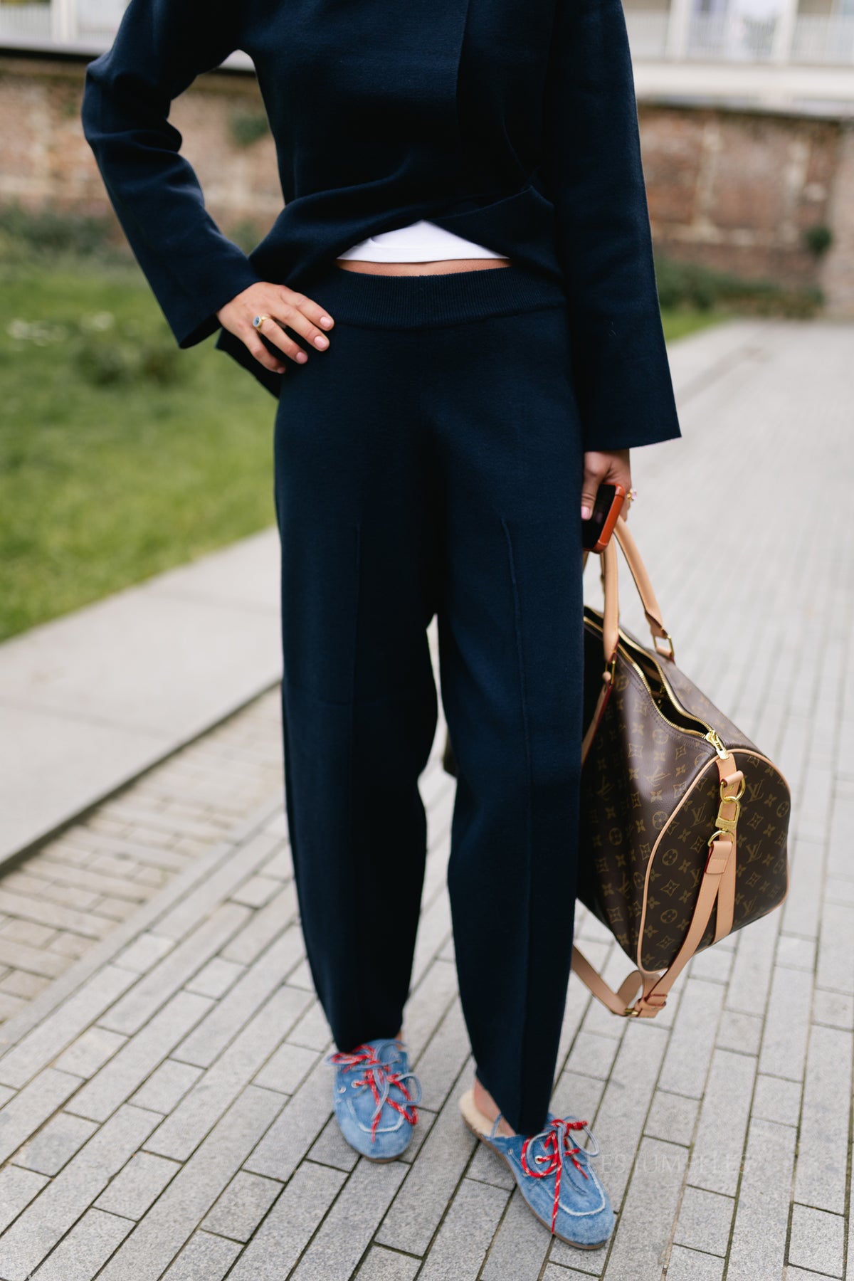 OBJLeylo MW barrel knit pant sky captain