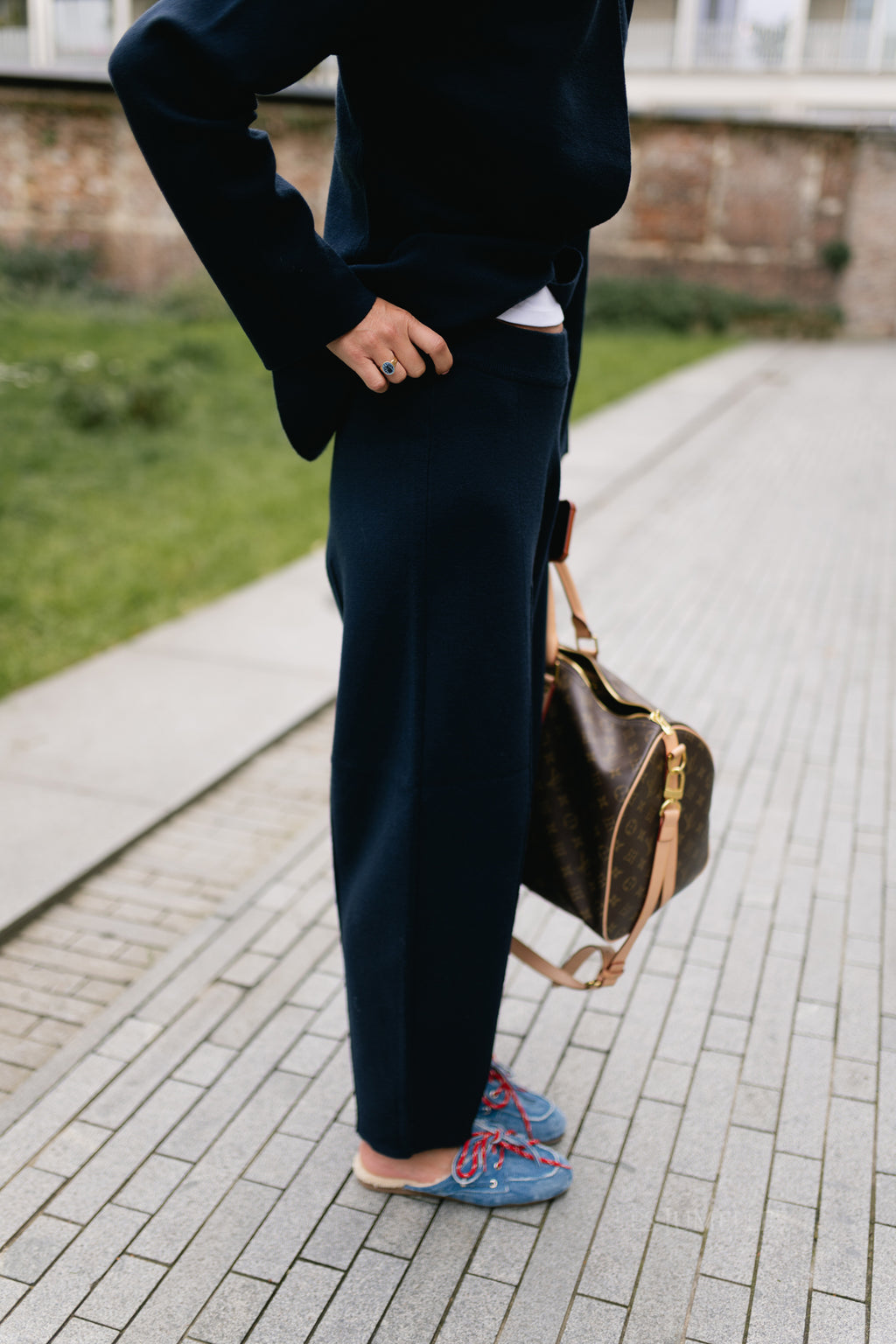 OBJLeylo MW barrel knit pant sky captain