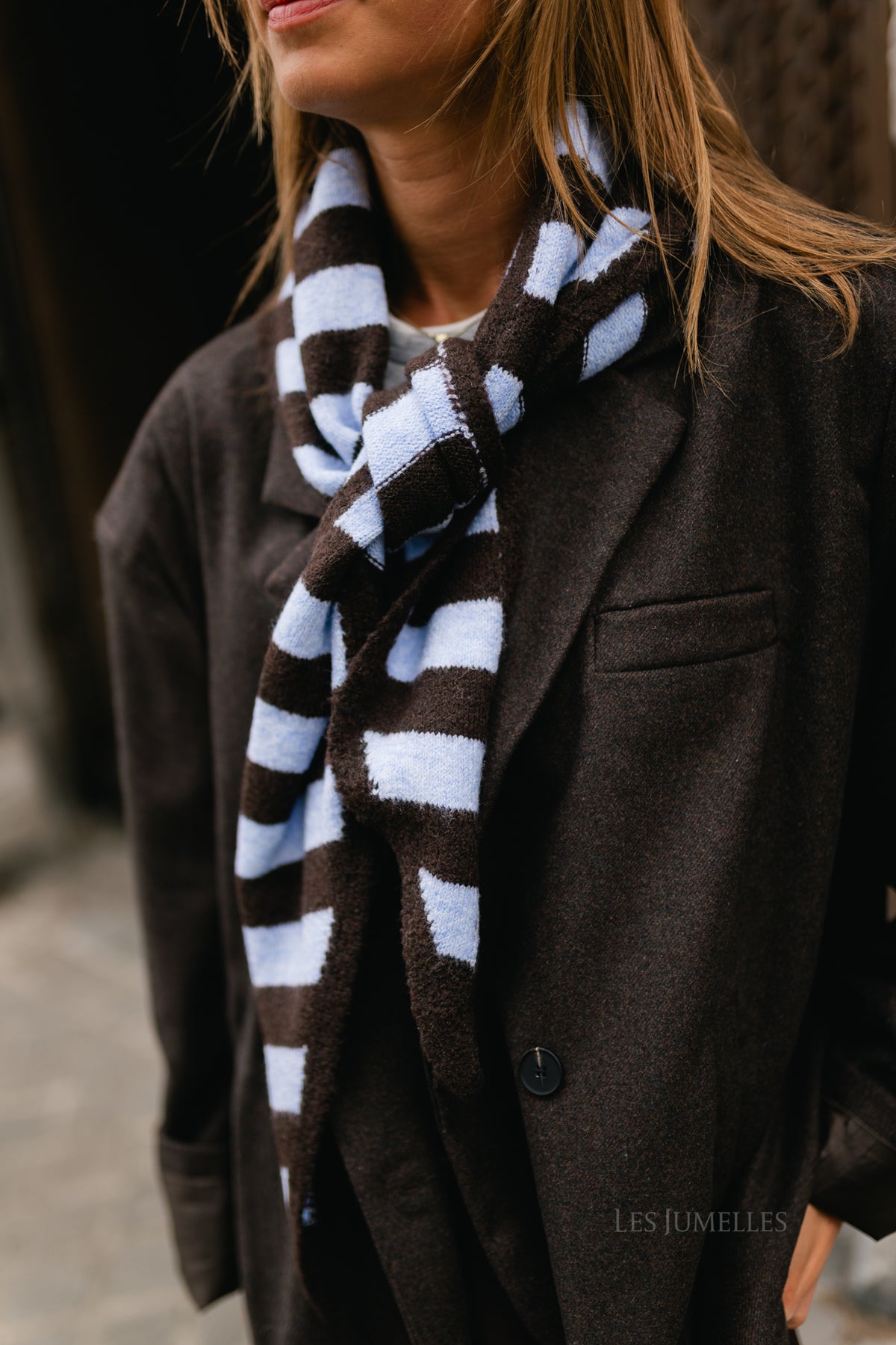 Coralie striped triangle scarf java/light blue