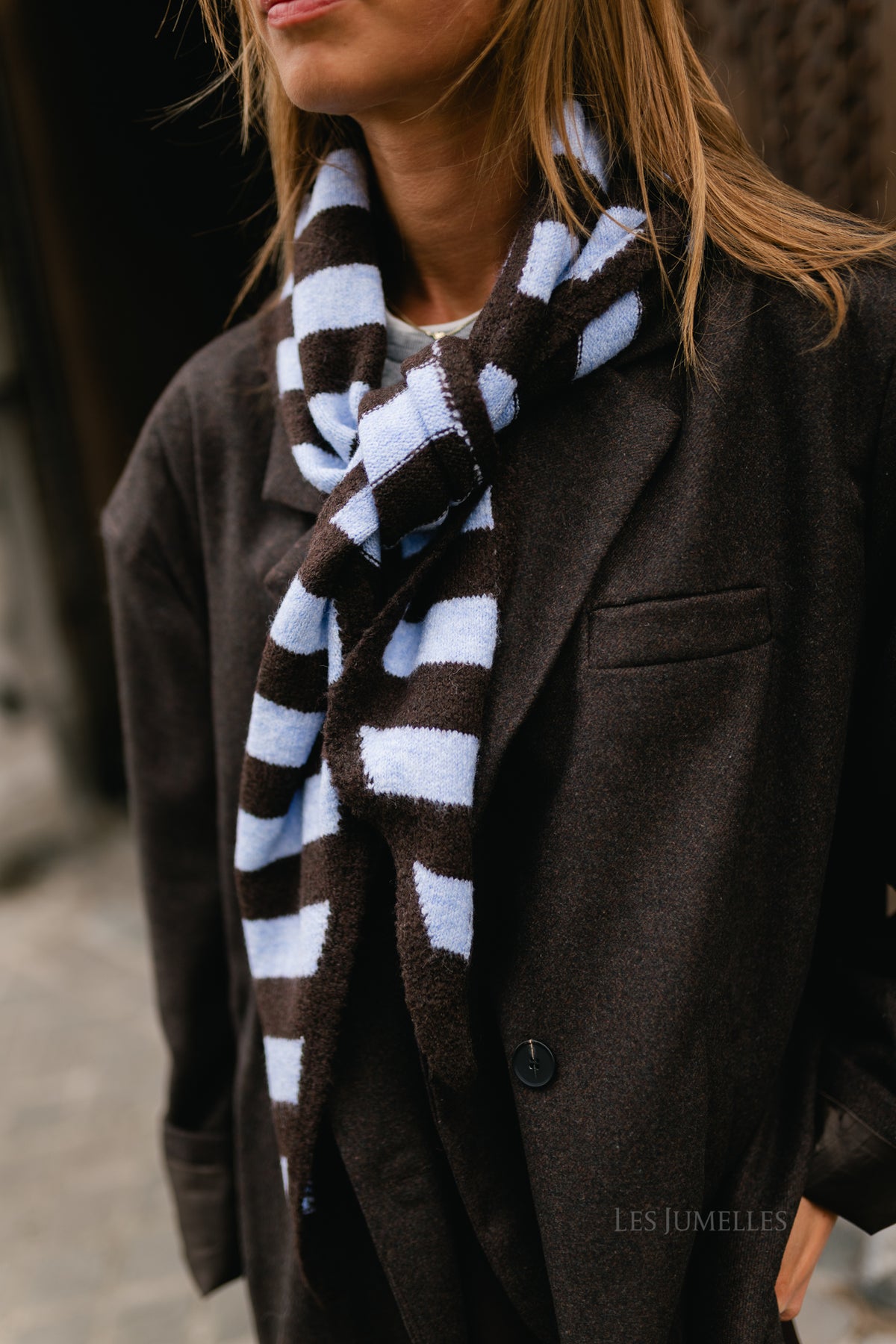 Coralie striped triangle scarf java/light blue