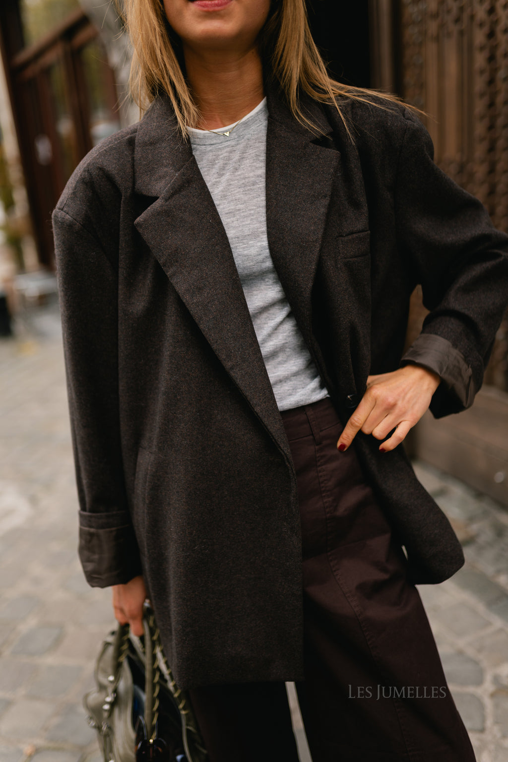 Simone LS oversized blazer seal brown melange