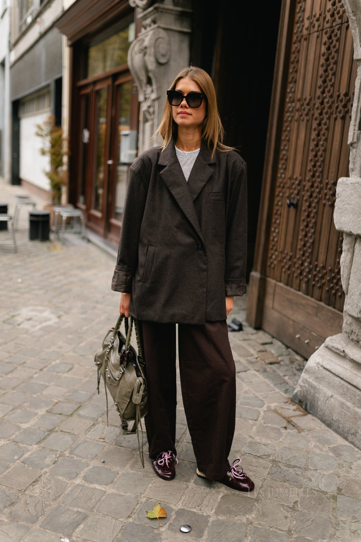 Simone LS oversized blazer seal brown melange
