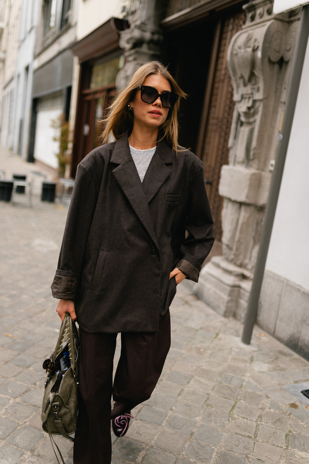 Simone LS oversized blazer seal brown melange