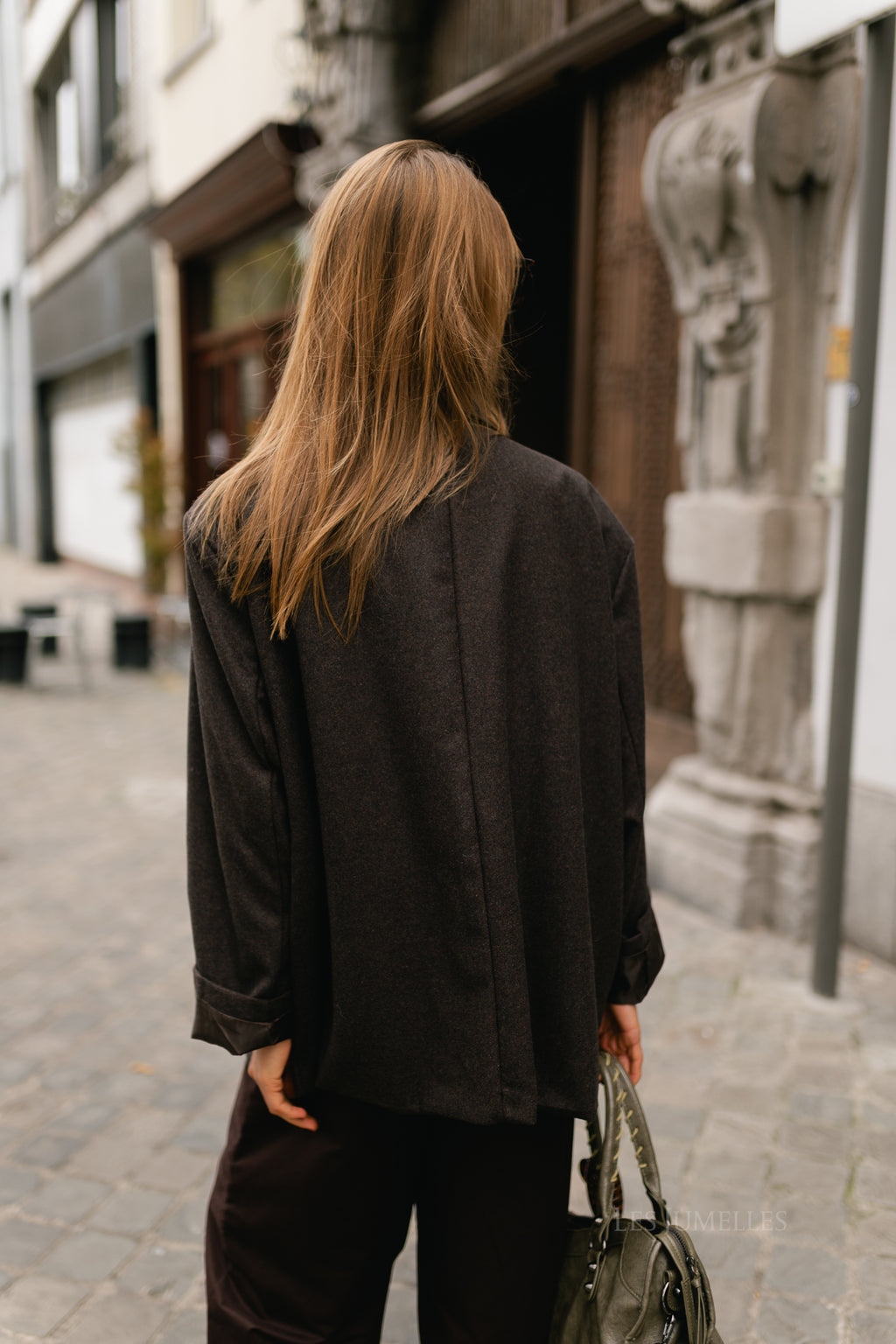 Simone LS oversized blazer seal brown melange