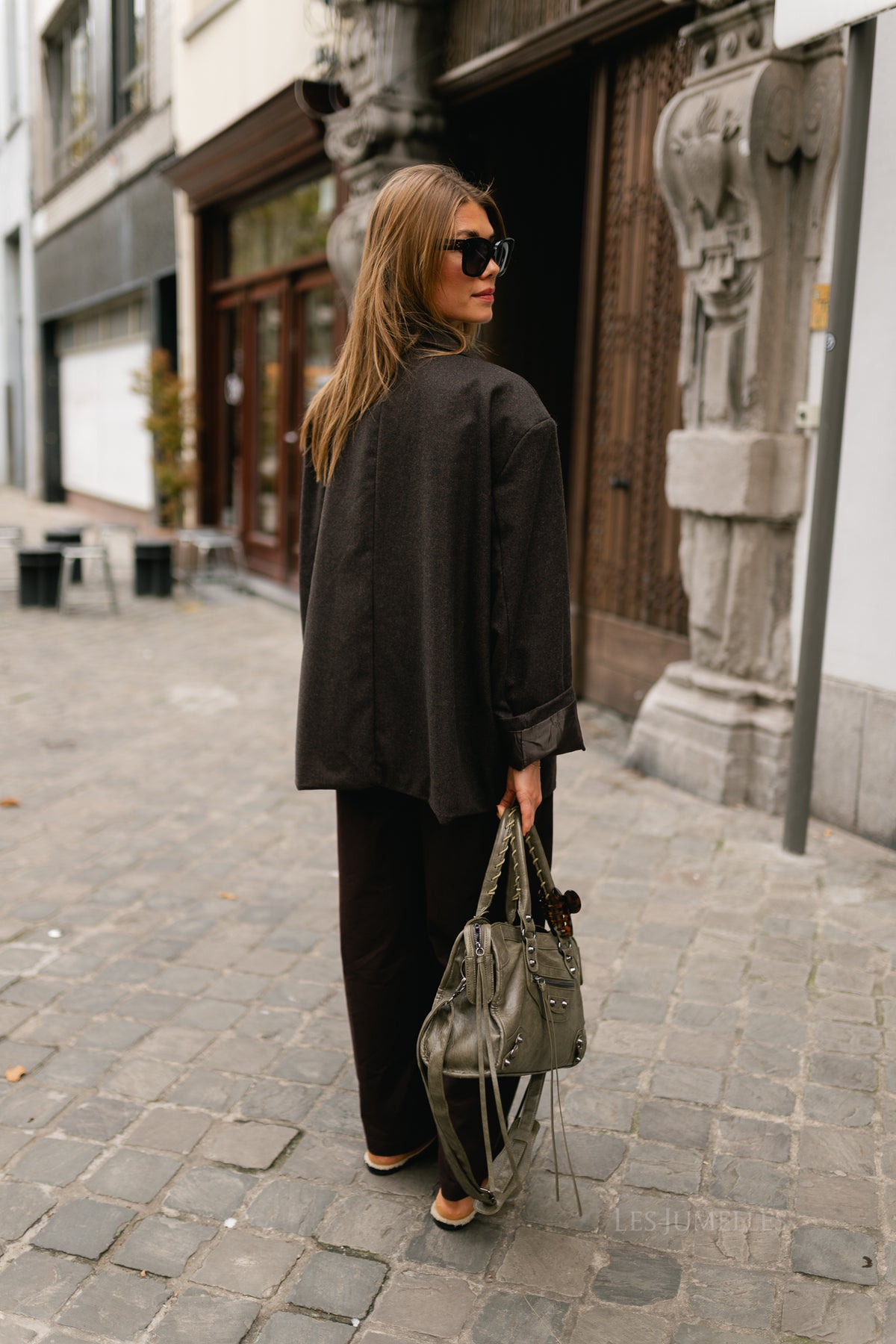Simone LS oversized blazer seal brown melange
