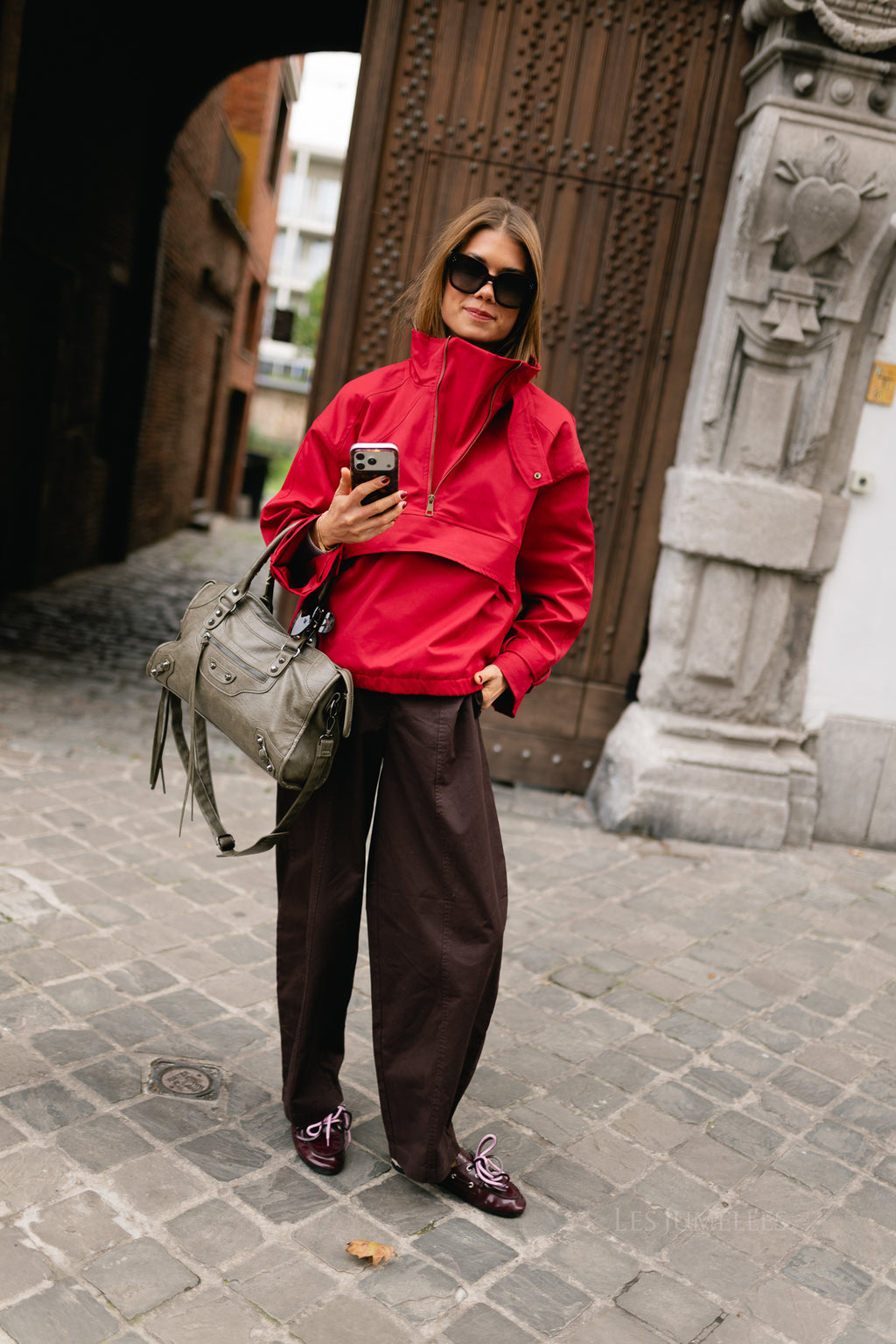 Julie half-zip anorak jacket red