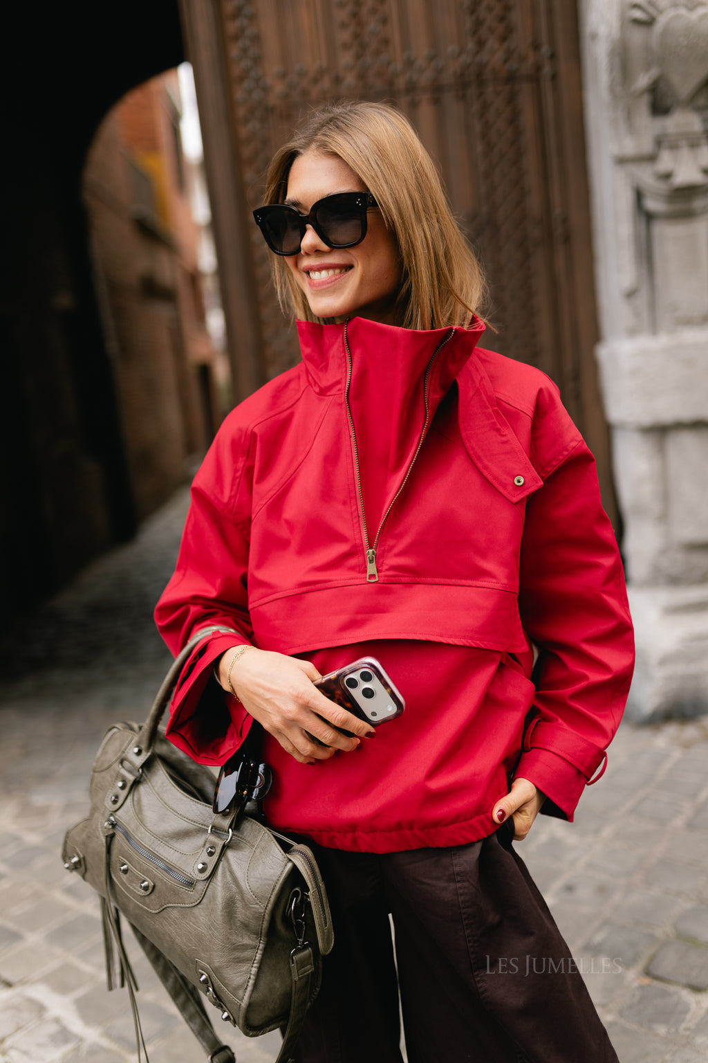 Julie half-zip anorak jacket red