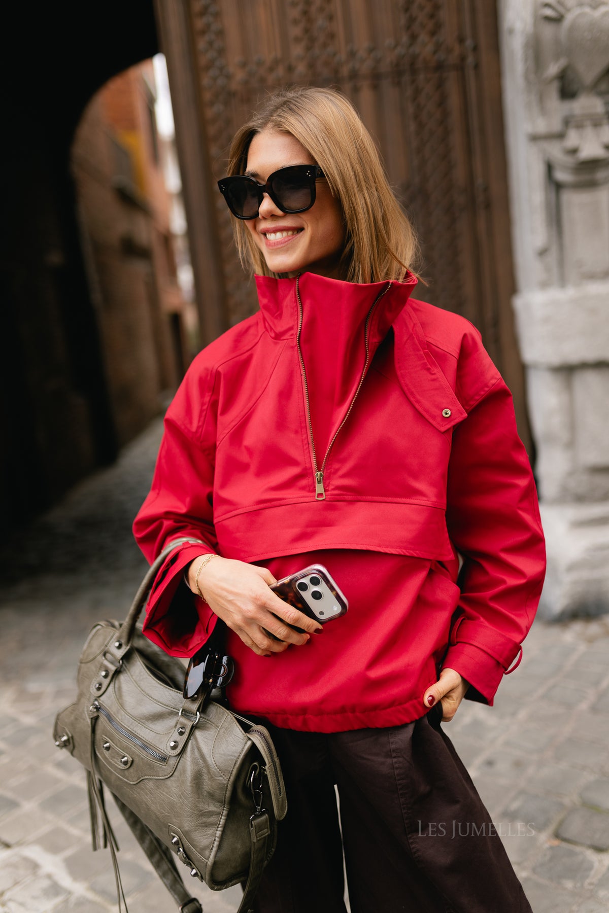 Julie half-zip anorak jacket red