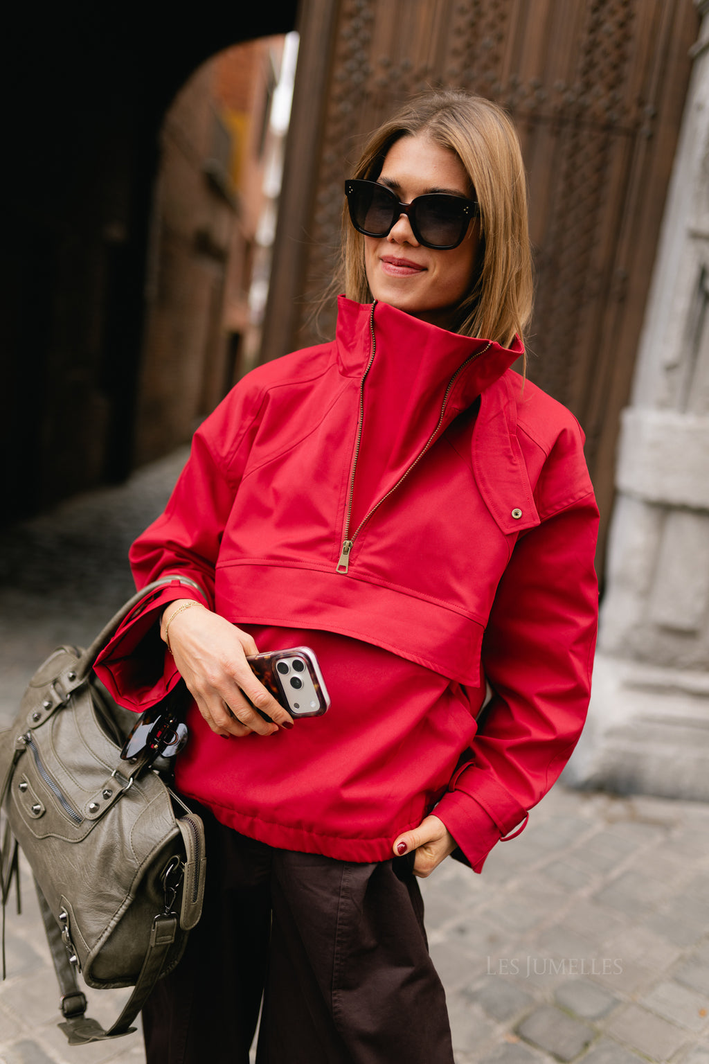 Julie half-zip anorak jacket red
