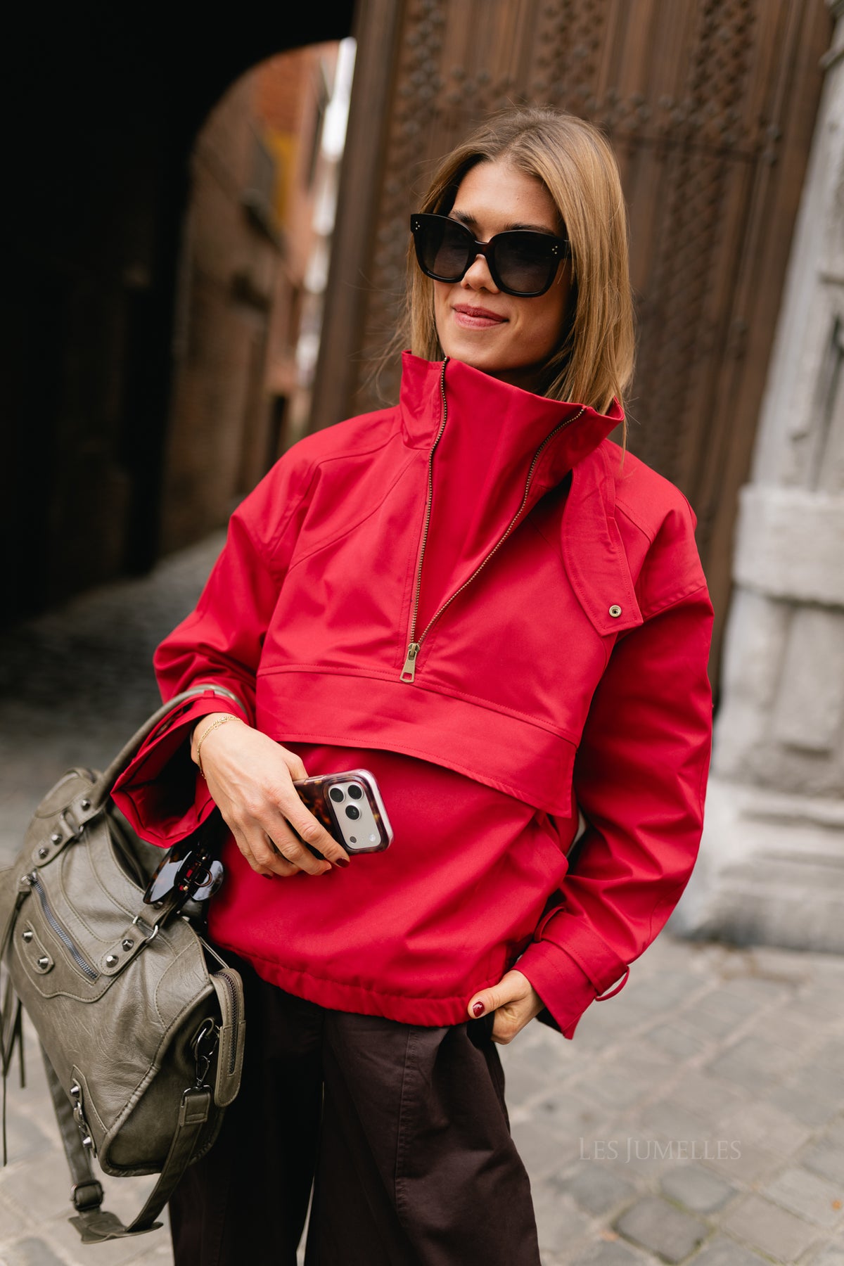 Julie half-zip anorak jacket red