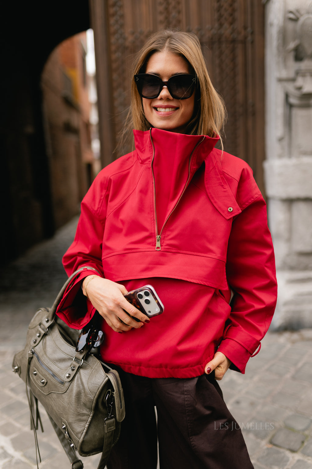 Julie half-zip anorak jacket red