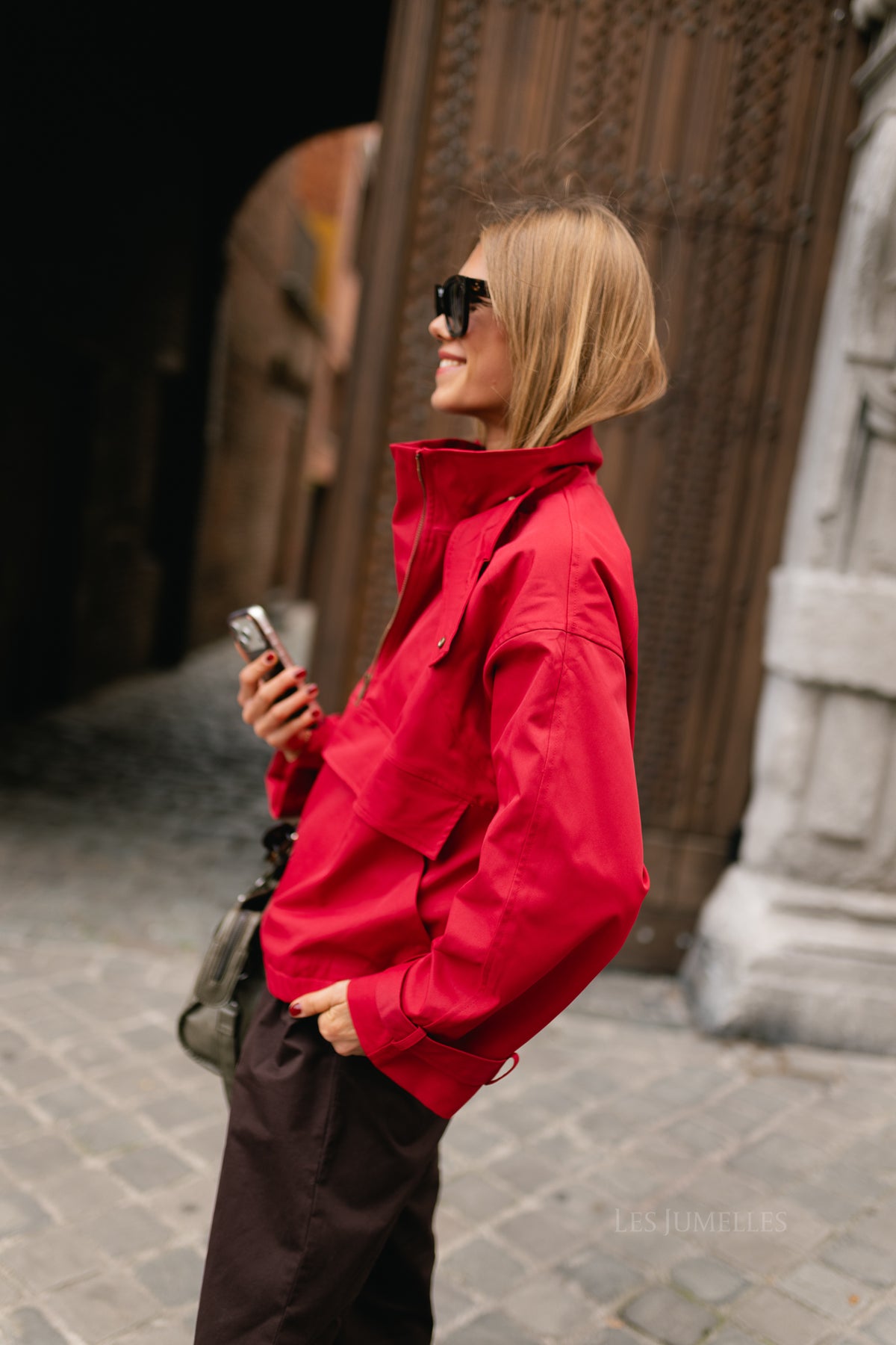 Julie half-zip anorak jacket red