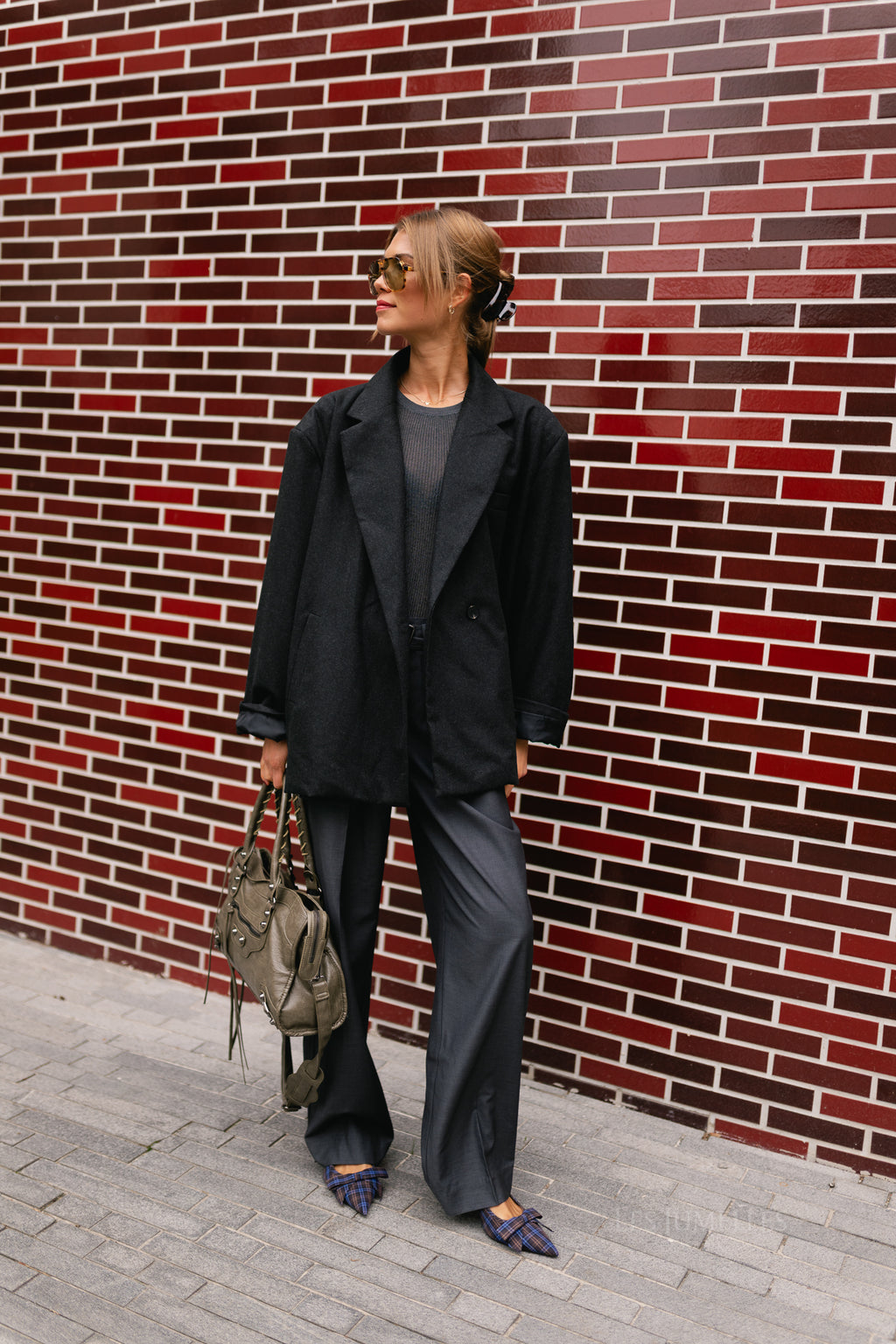 Simone LS oversized blazer black melange