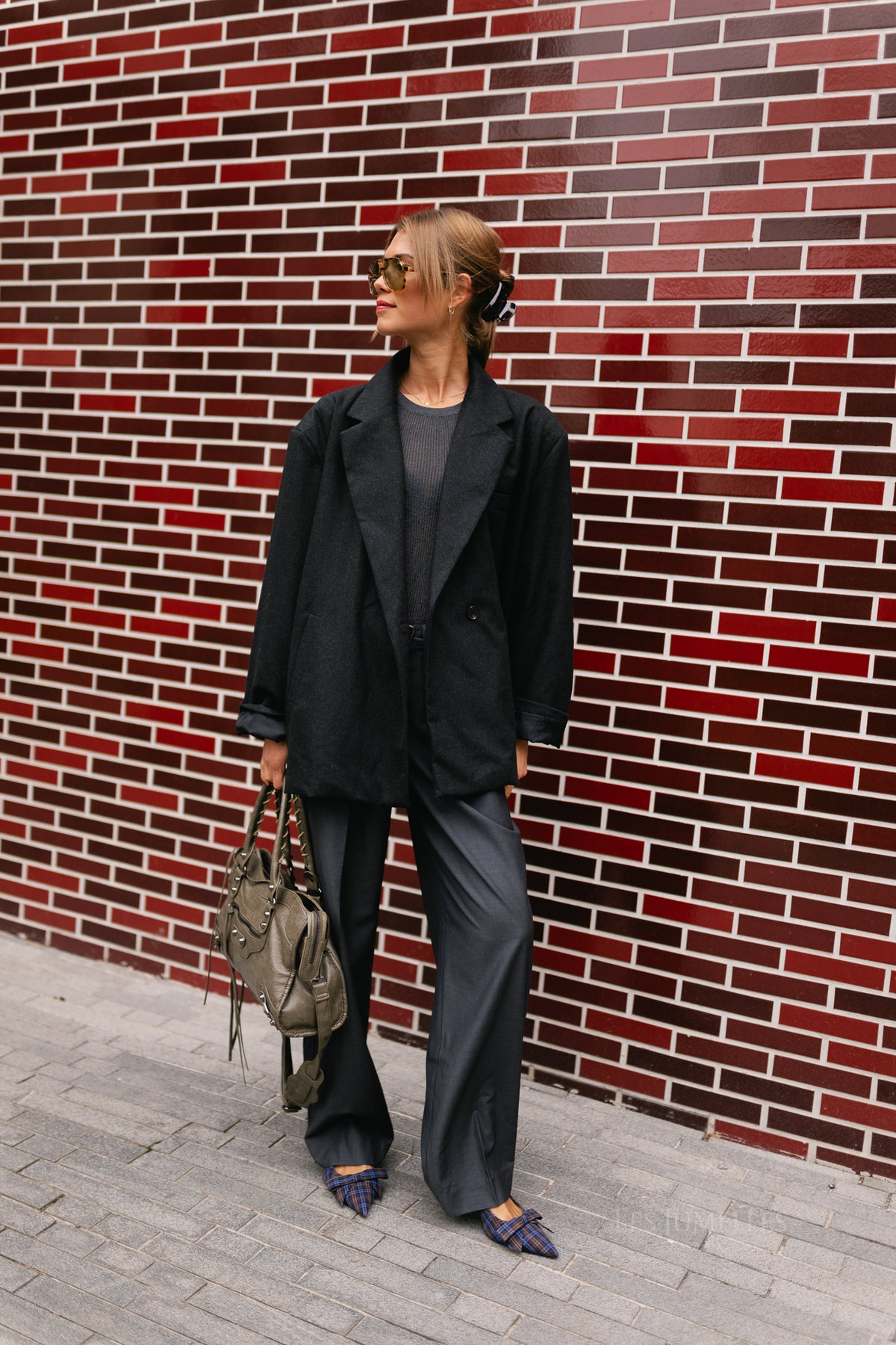 Simone LS oversized blazer black melange