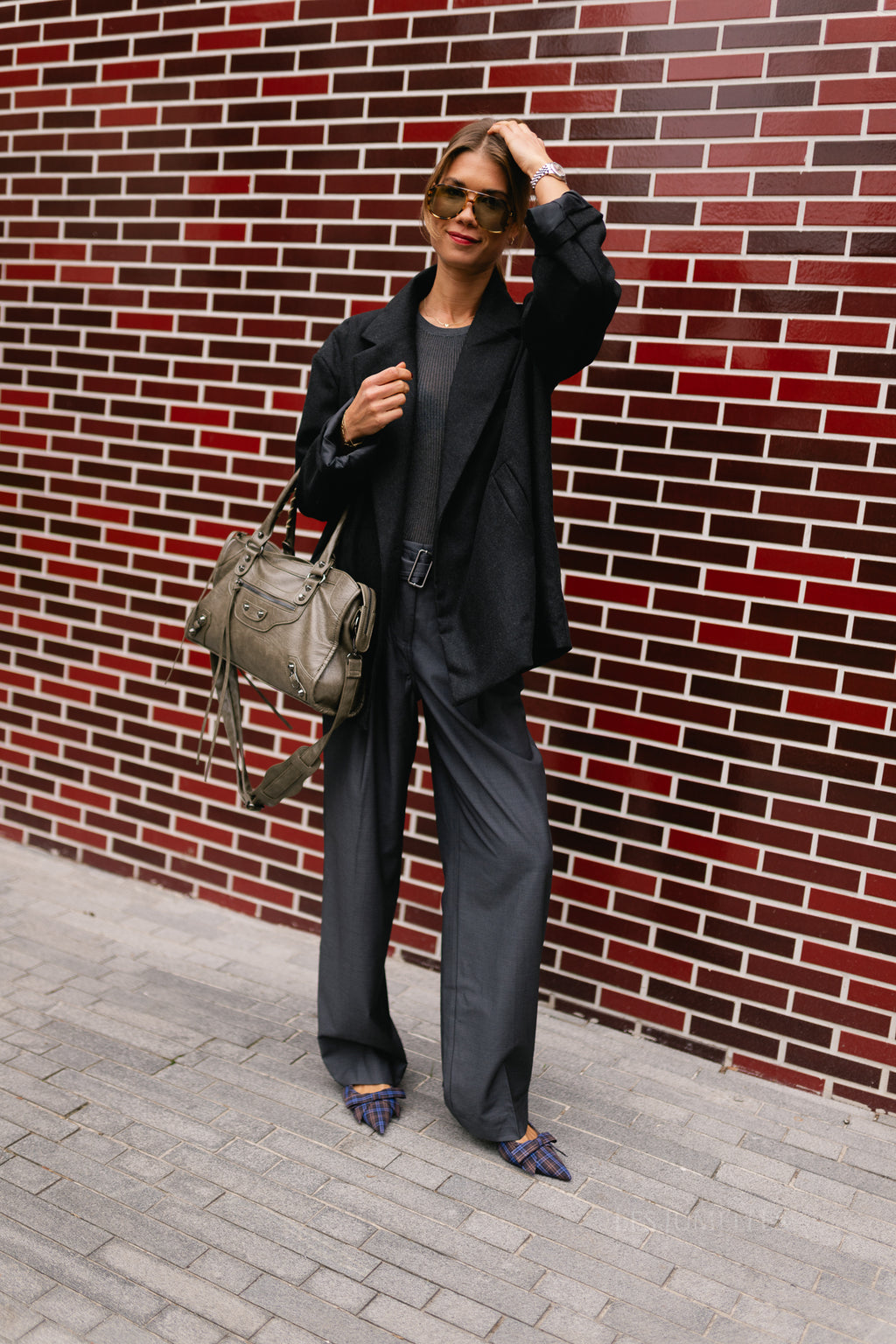 Simone LS oversized blazer black melange