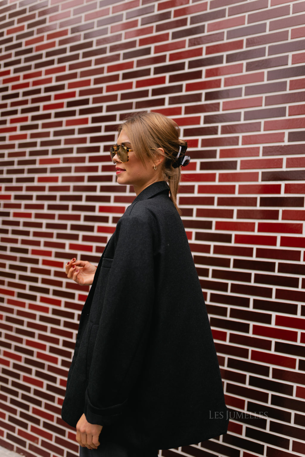 Simone LS oversized blazer black melange