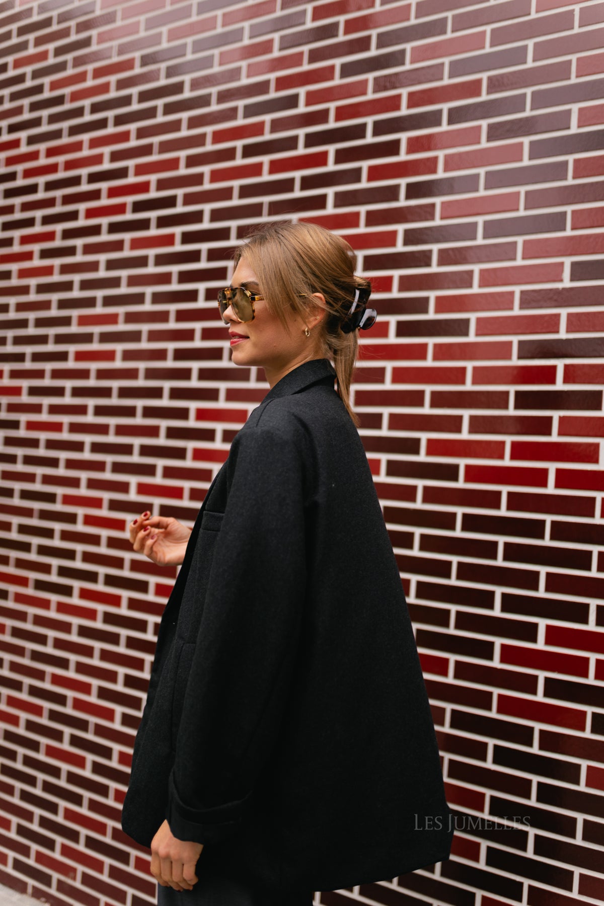 Simone LS oversized blazer black melange