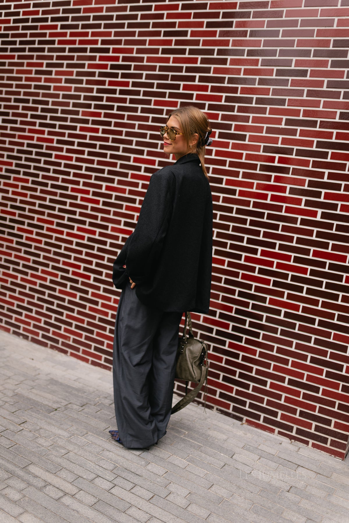 Simone LS oversized blazer black melange