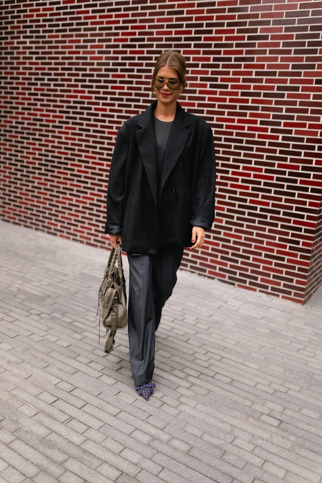 Simone LS oversized blazer black melange
