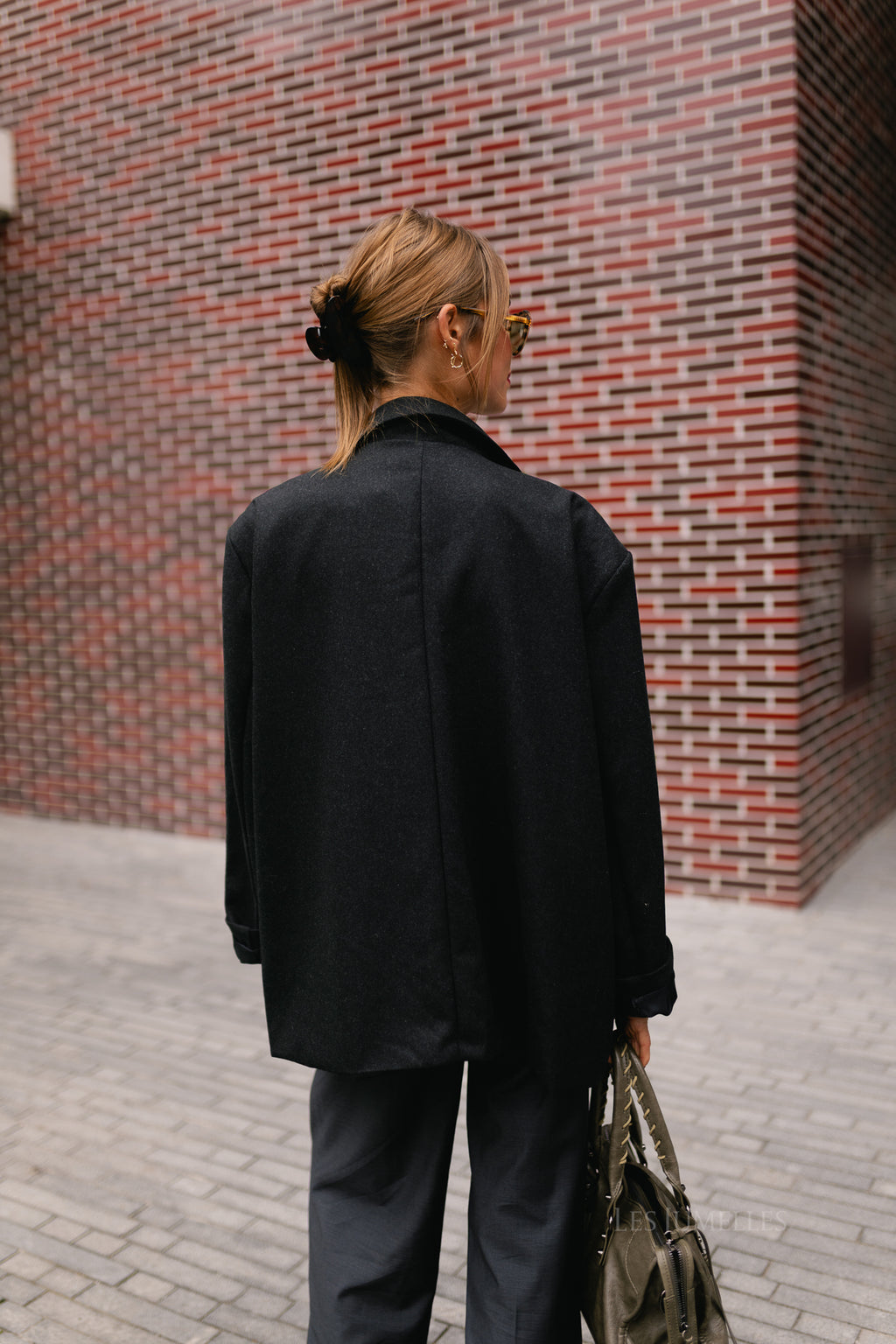 Simone LS oversized blazer black melange