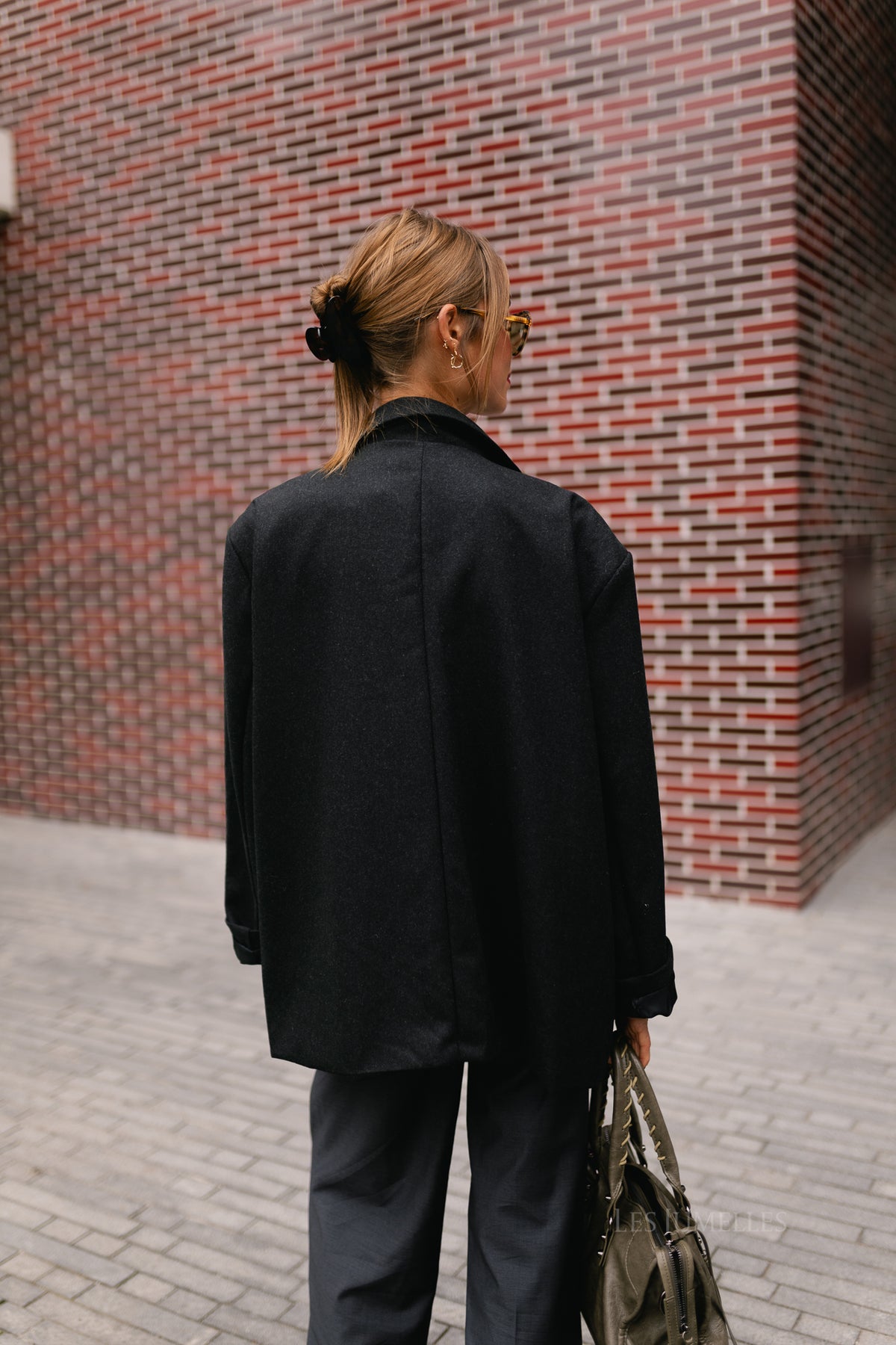 Simone LS oversized blazer black melange
