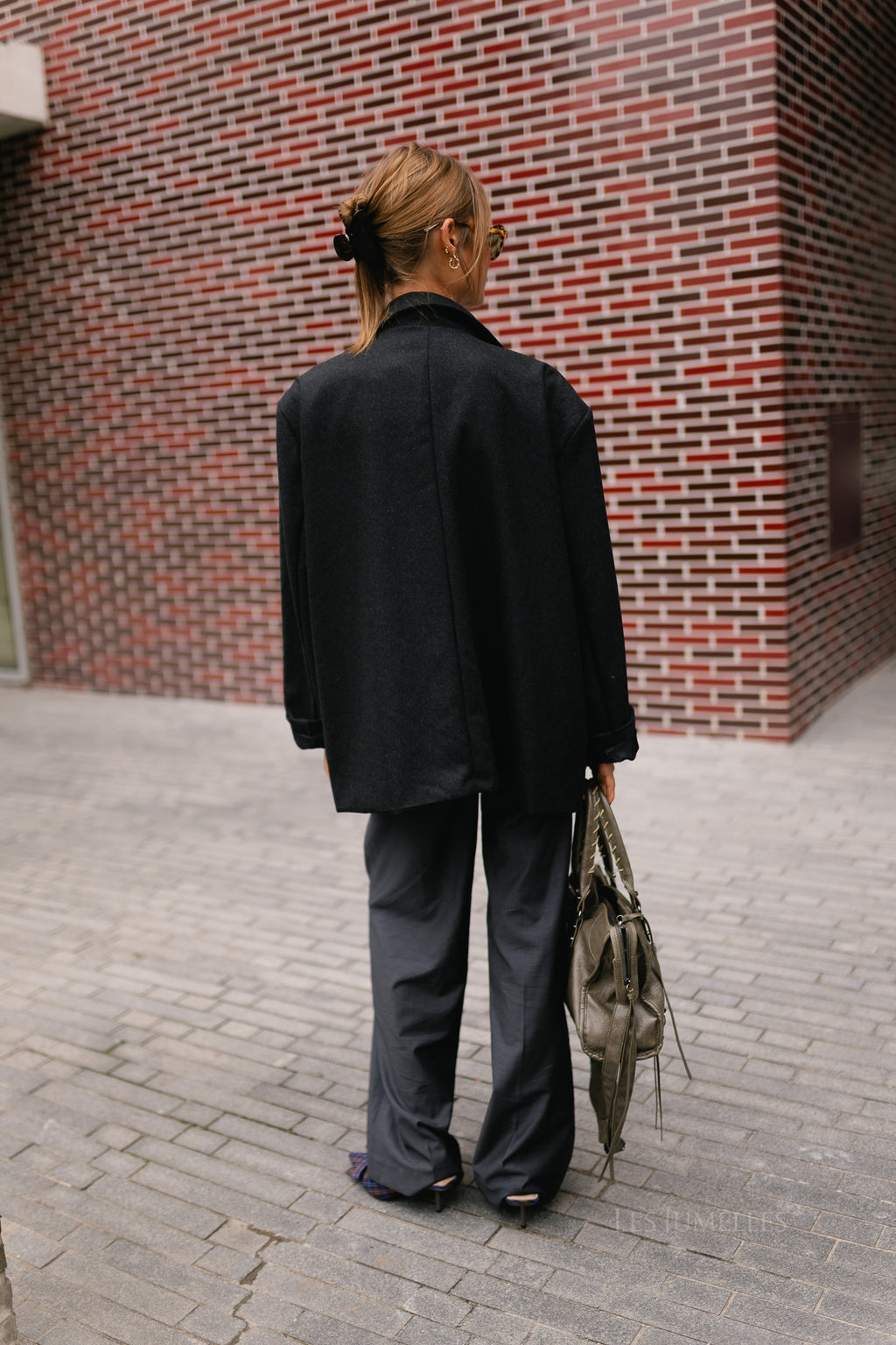 Simone LS oversized blazer black melange