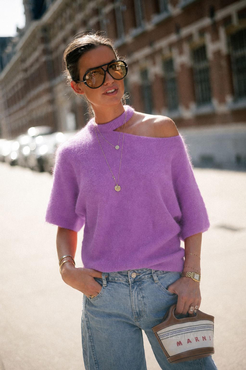 Beatrice open shoulder jumper lilac