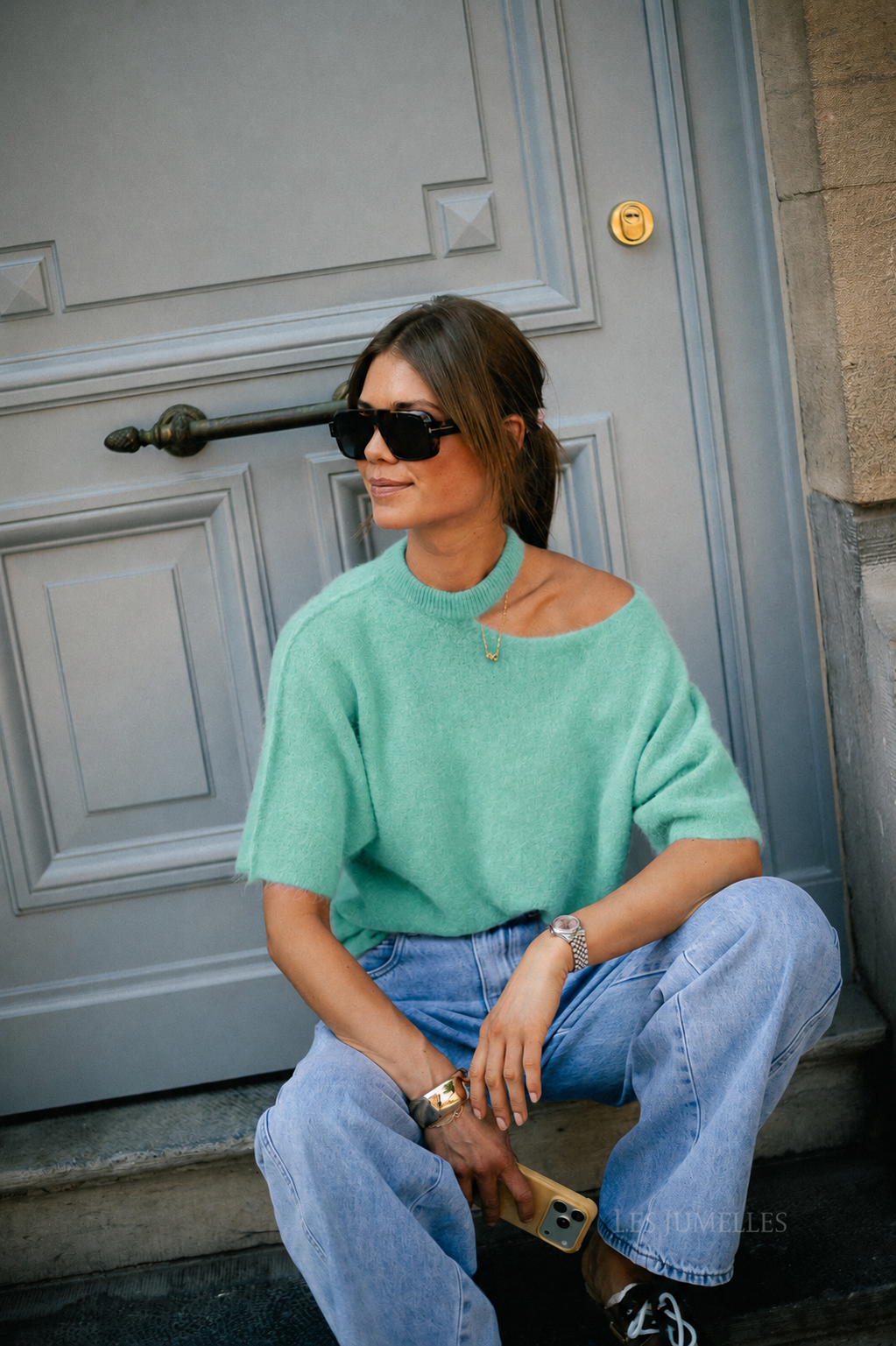 Beatrice open shoulder jumper pastel turquoise