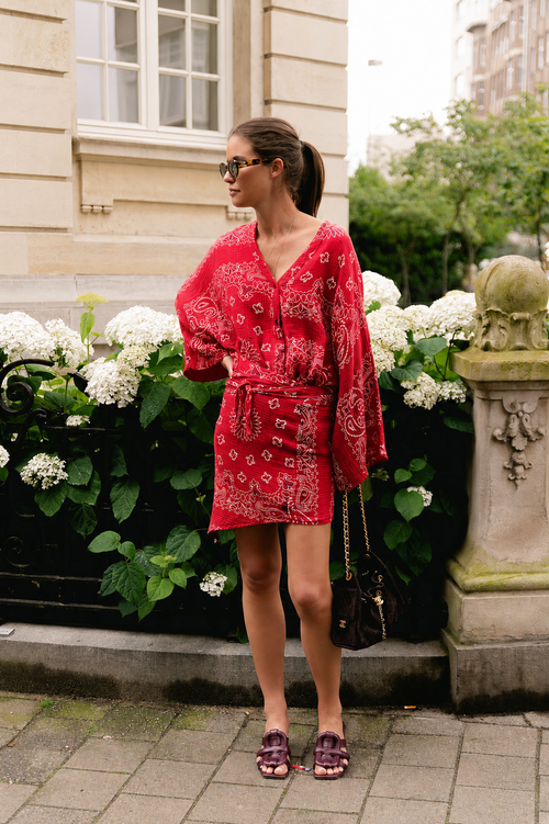 Lauren paisley print wrap dress poppy red