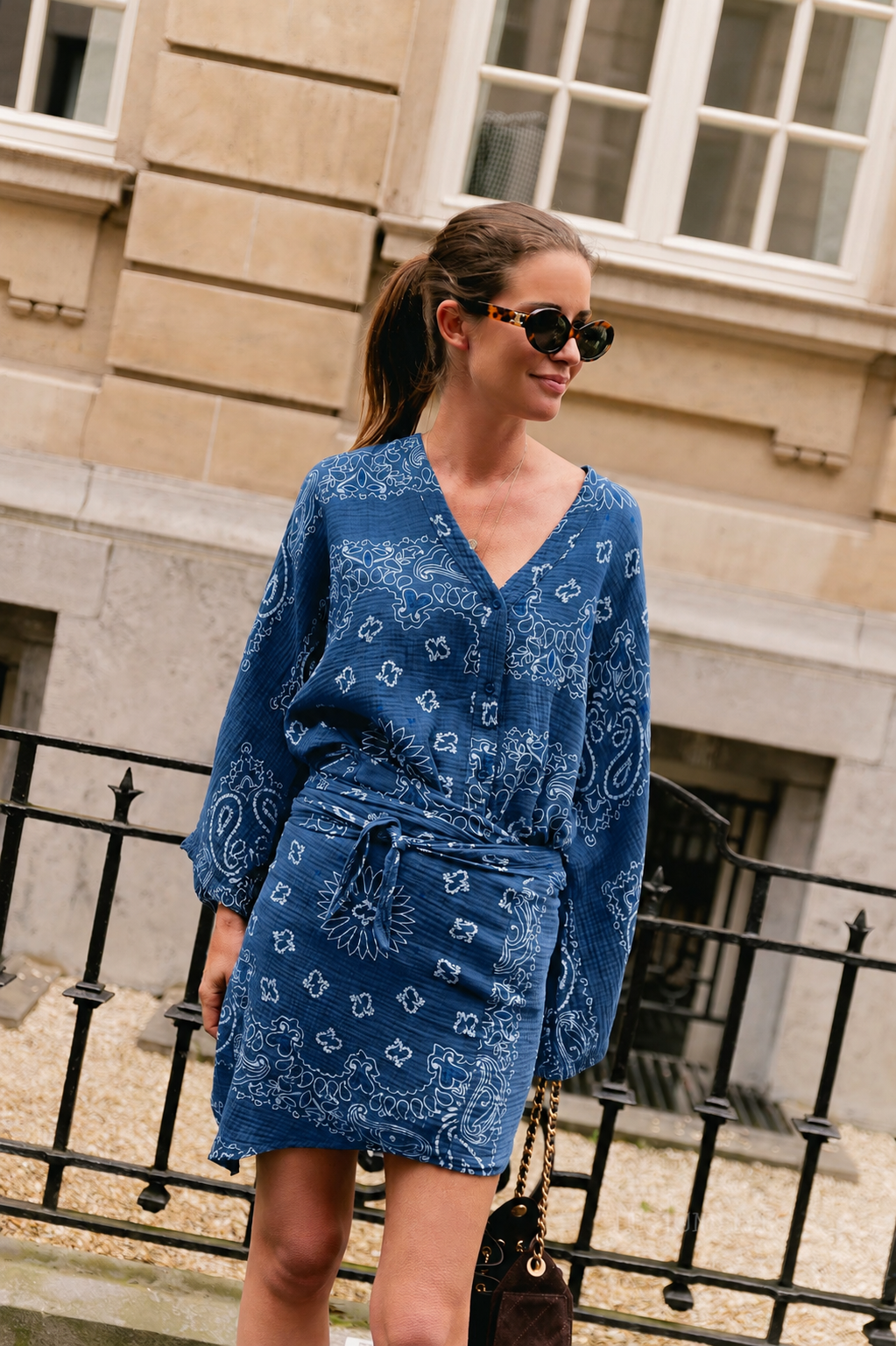 Lauren paisley print wrap dress navy