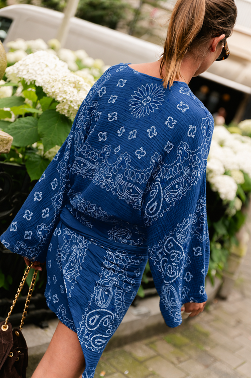 Lauren paisley print wrap dress navy