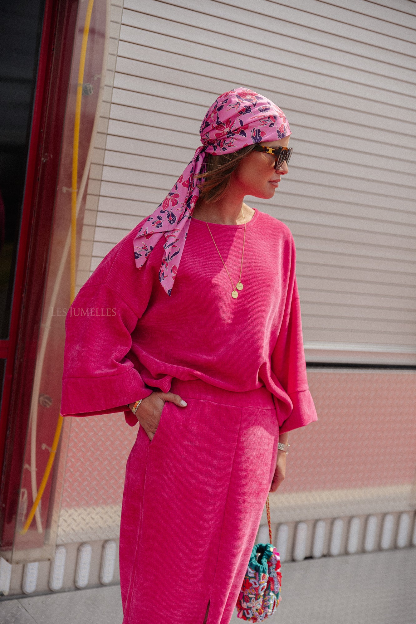 Top en velours Annisa fuchsia