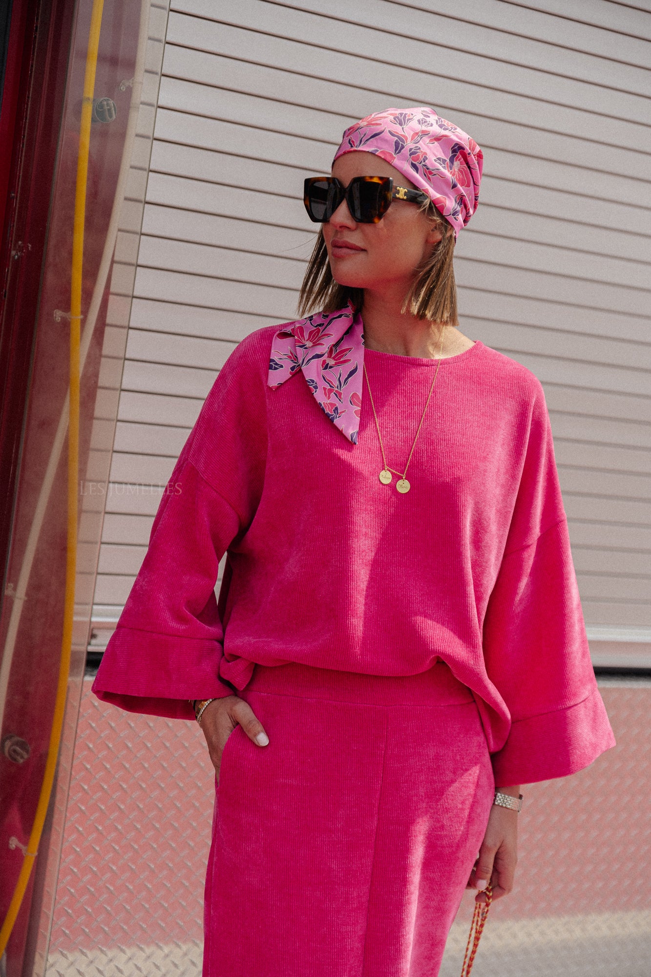 Top en velours Annisa fuchsia