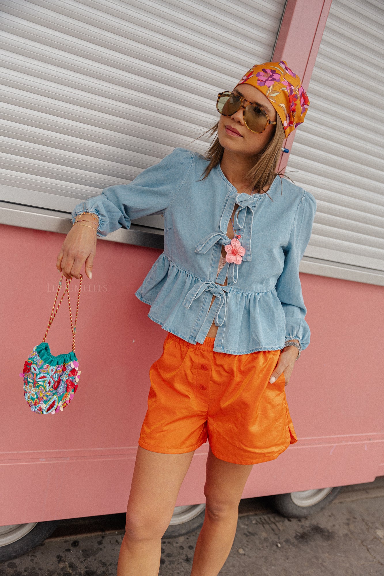 Short décontracté brillant orange