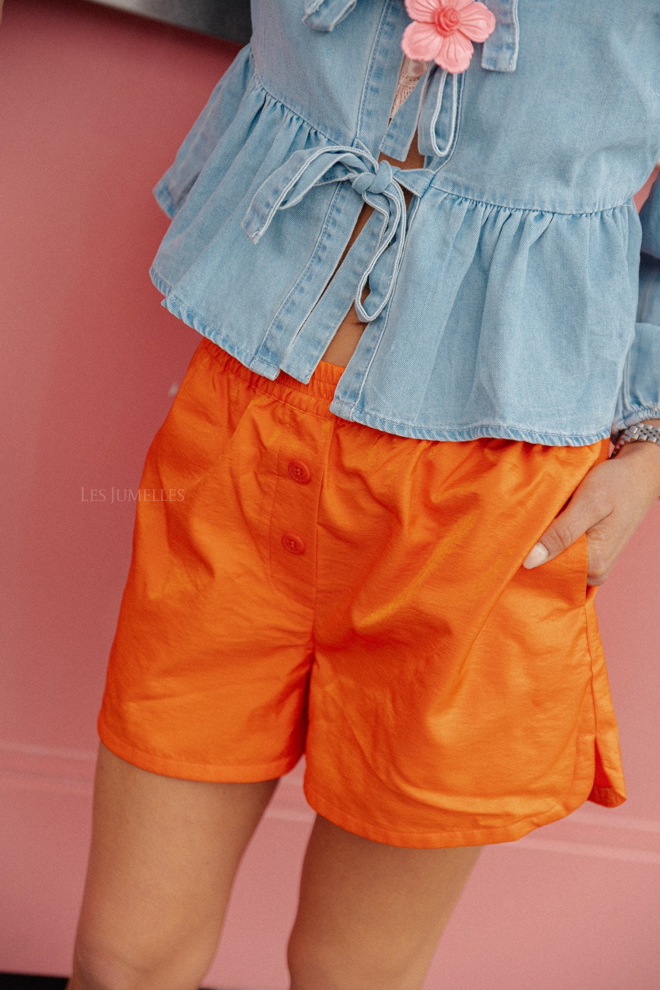 Short décontracté brillant orange