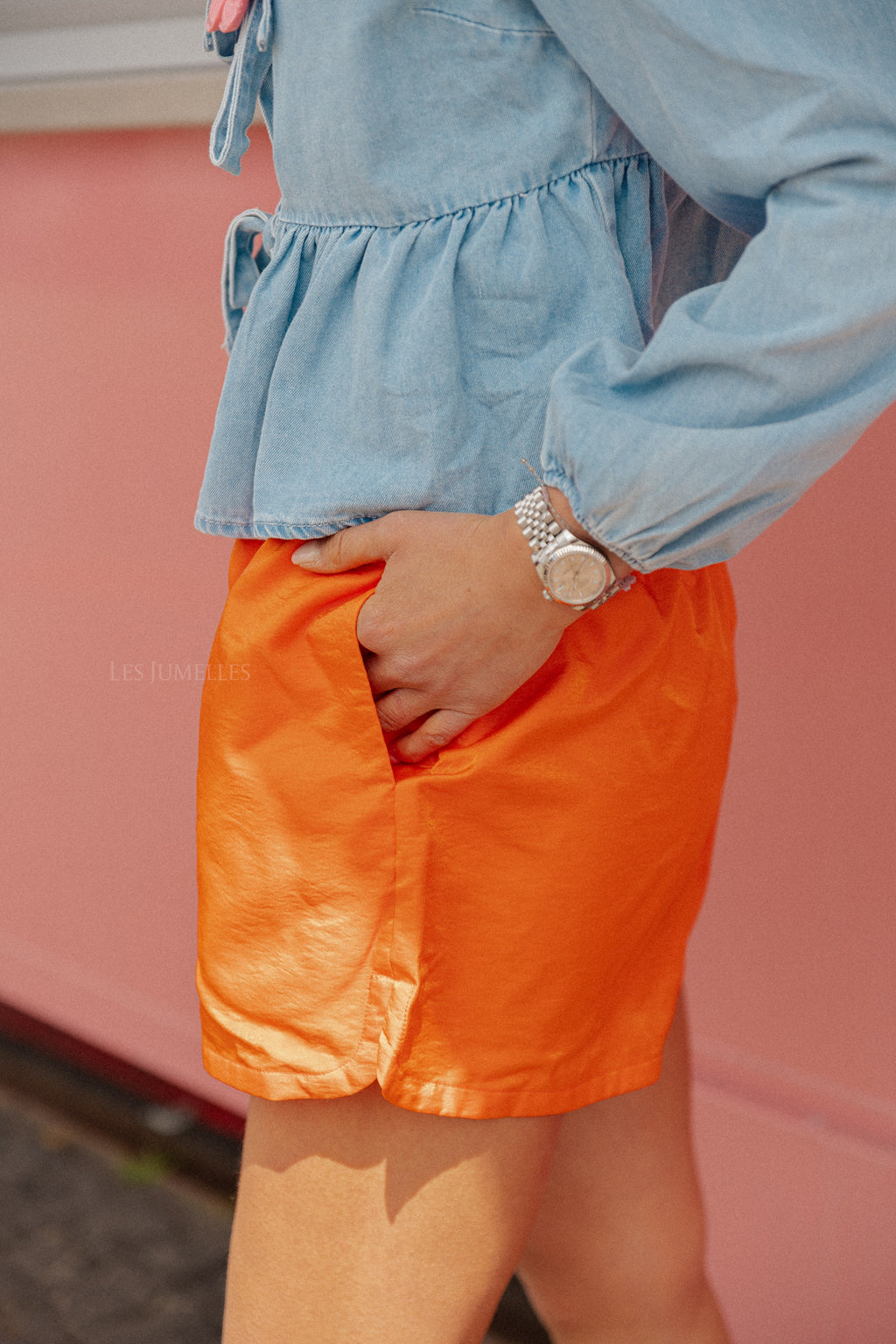 Short décontracté brillant orange