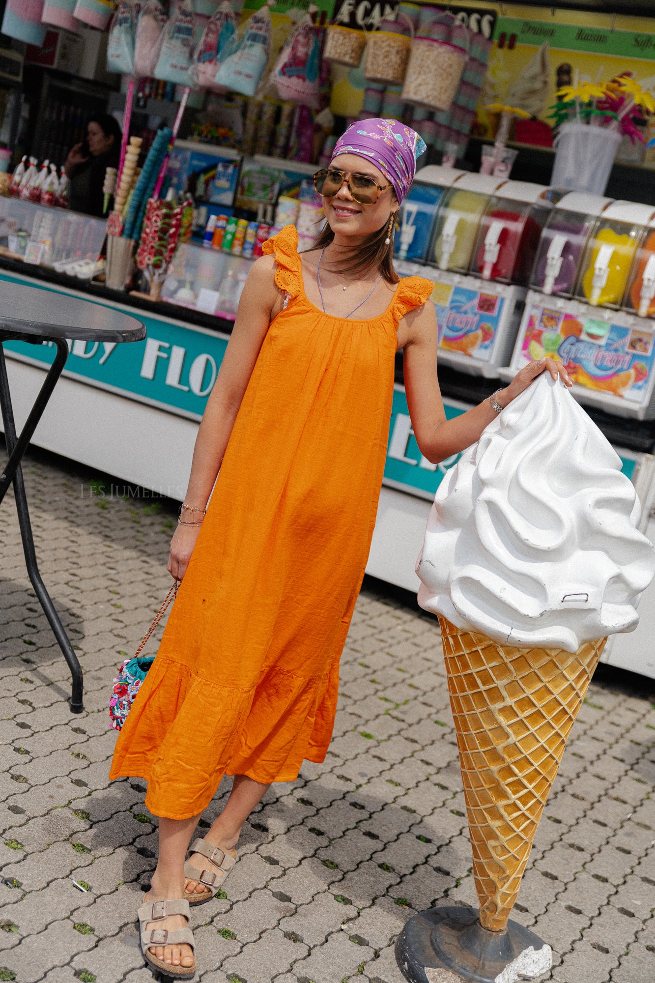 YASLoulou lange jurk met bandjes levendig oranje