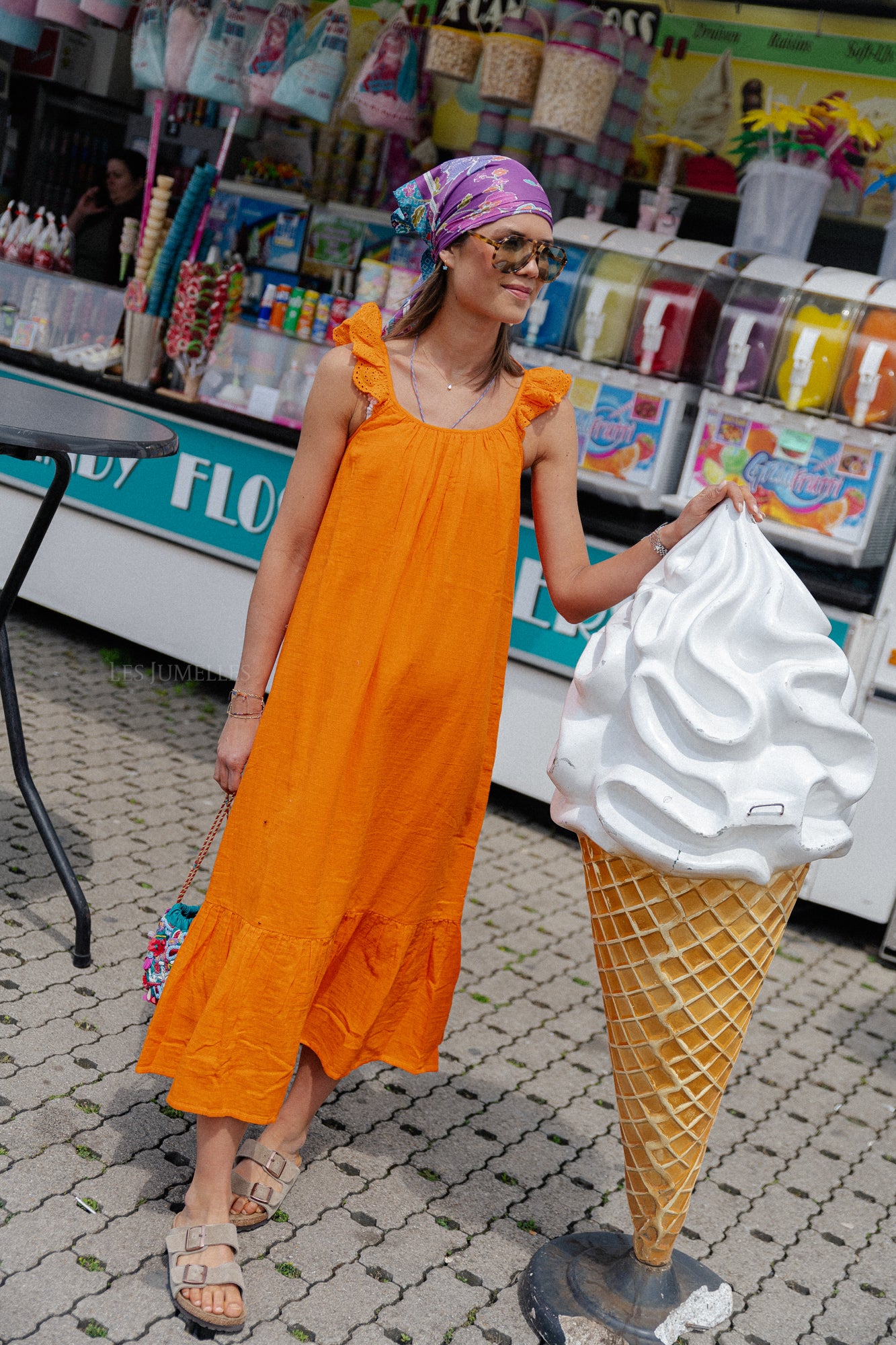 YASLoulou lange jurk met bandjes levendig oranje