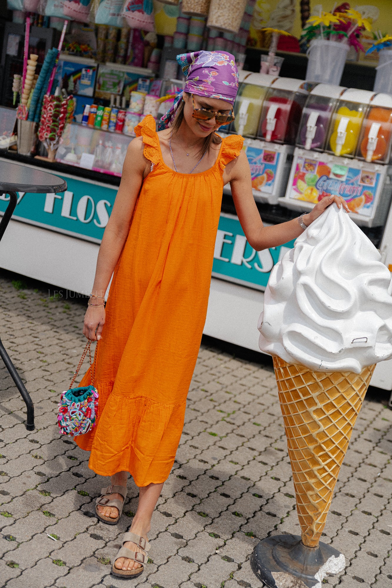 YASLoulou lange jurk met bandjes levendig oranje