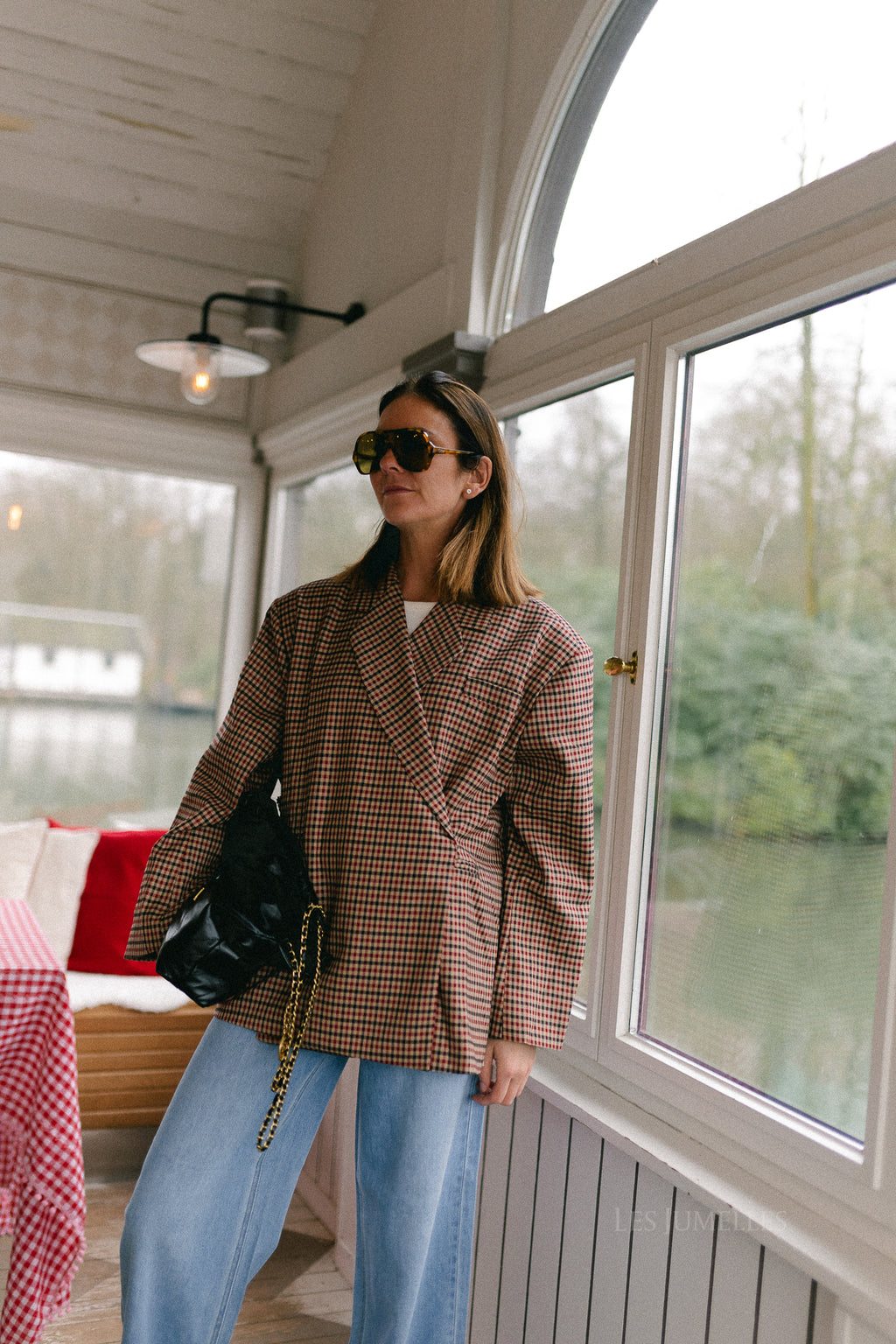 Chloe oversized blazer plaid burgundy
